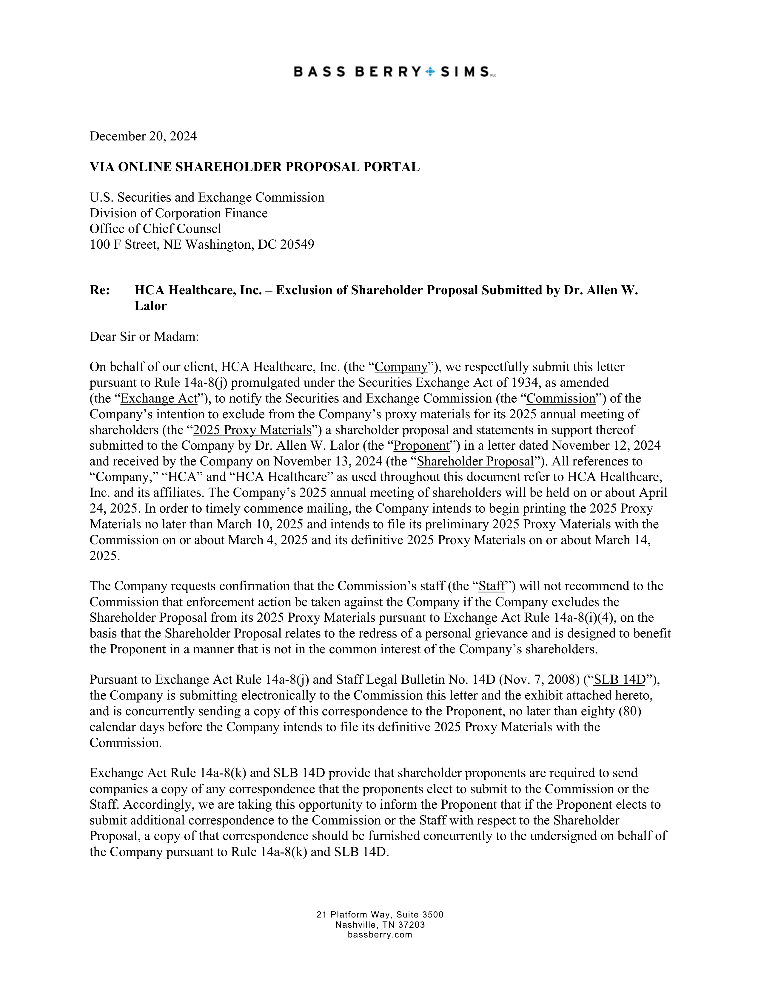 HCA Healthcare Proposal  — page 2