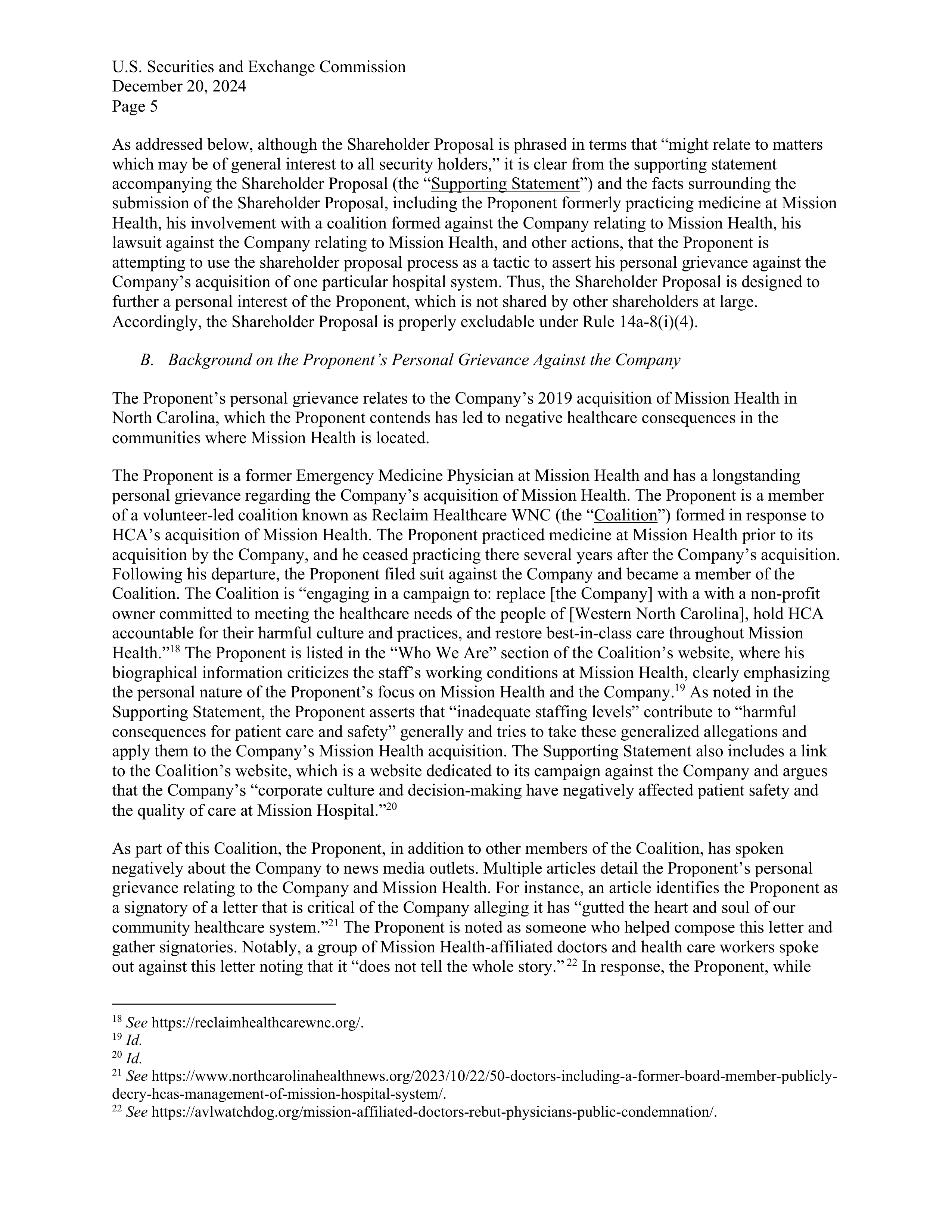 HCA Healthcare Proposal  — page 6