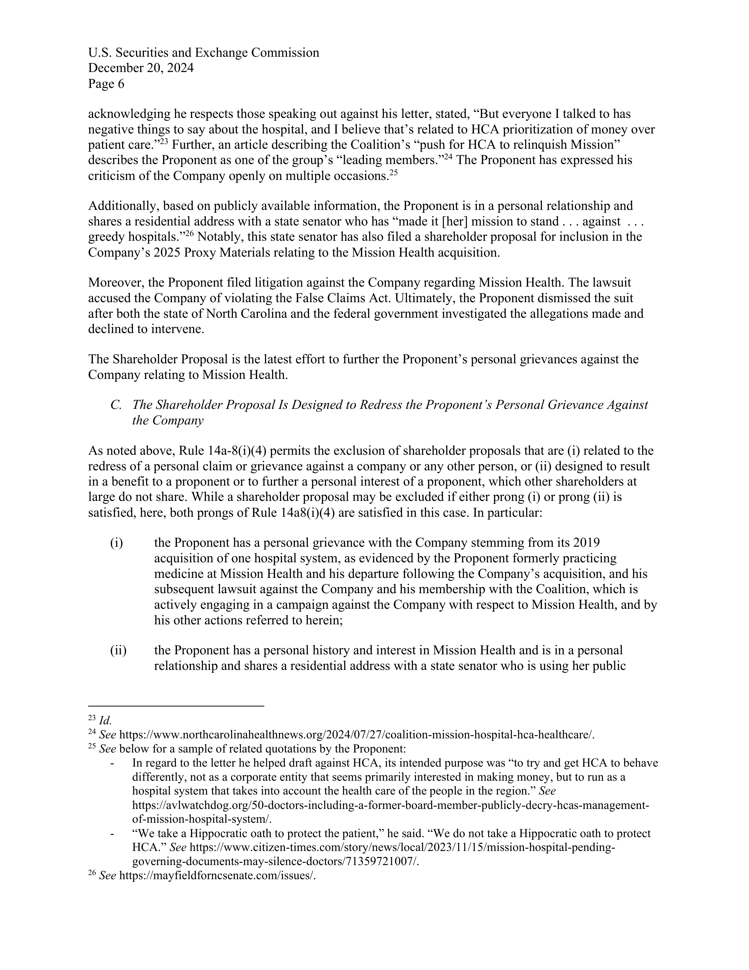 HCA Healthcare Proposal  — page 7