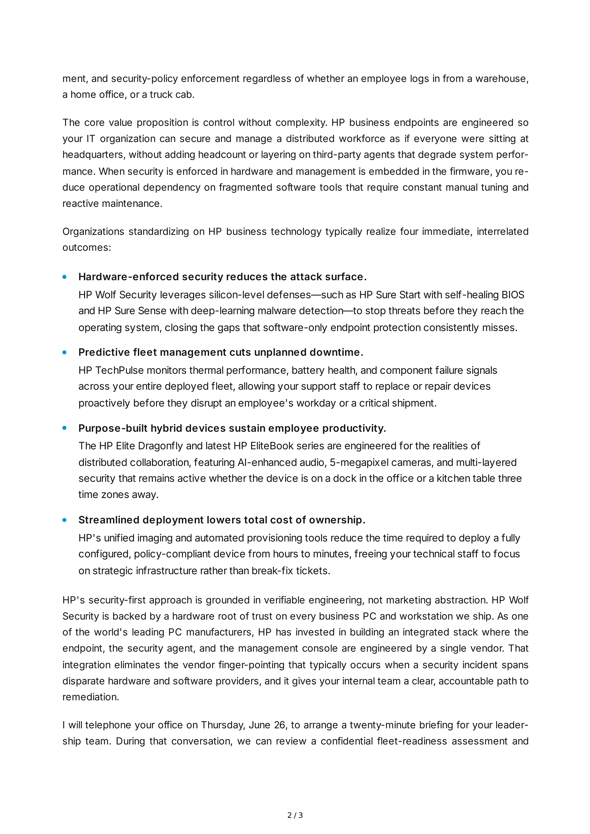 HP Sales Letter — page 2