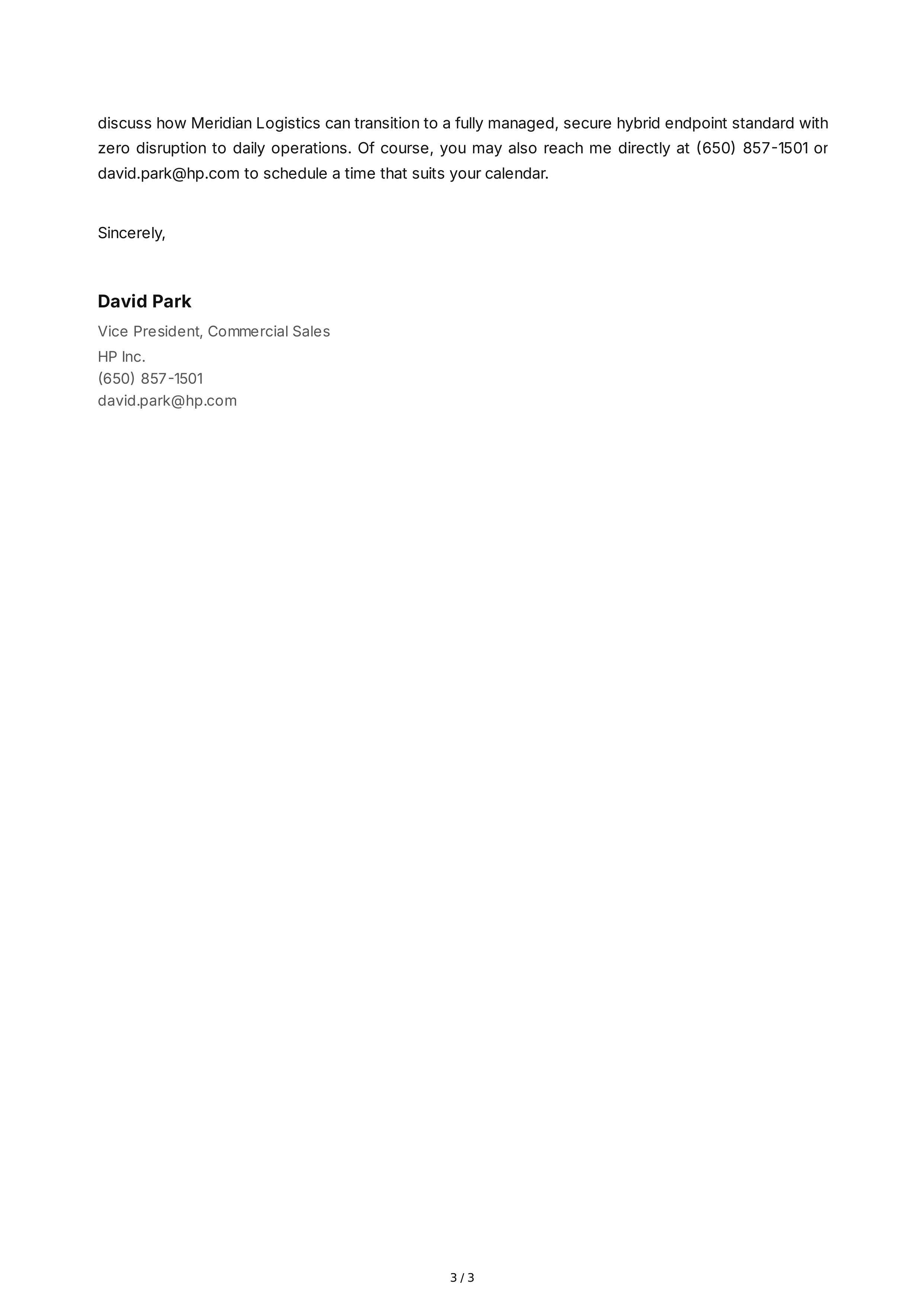 HP Sales Letter — page 3