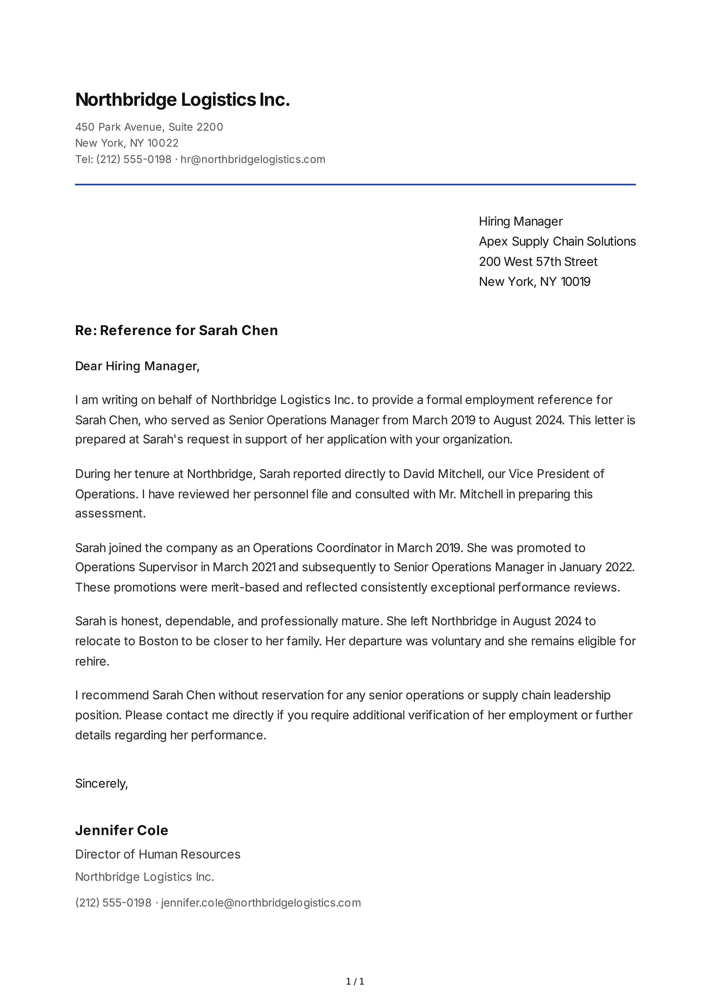 HR Reference Letter — page 1