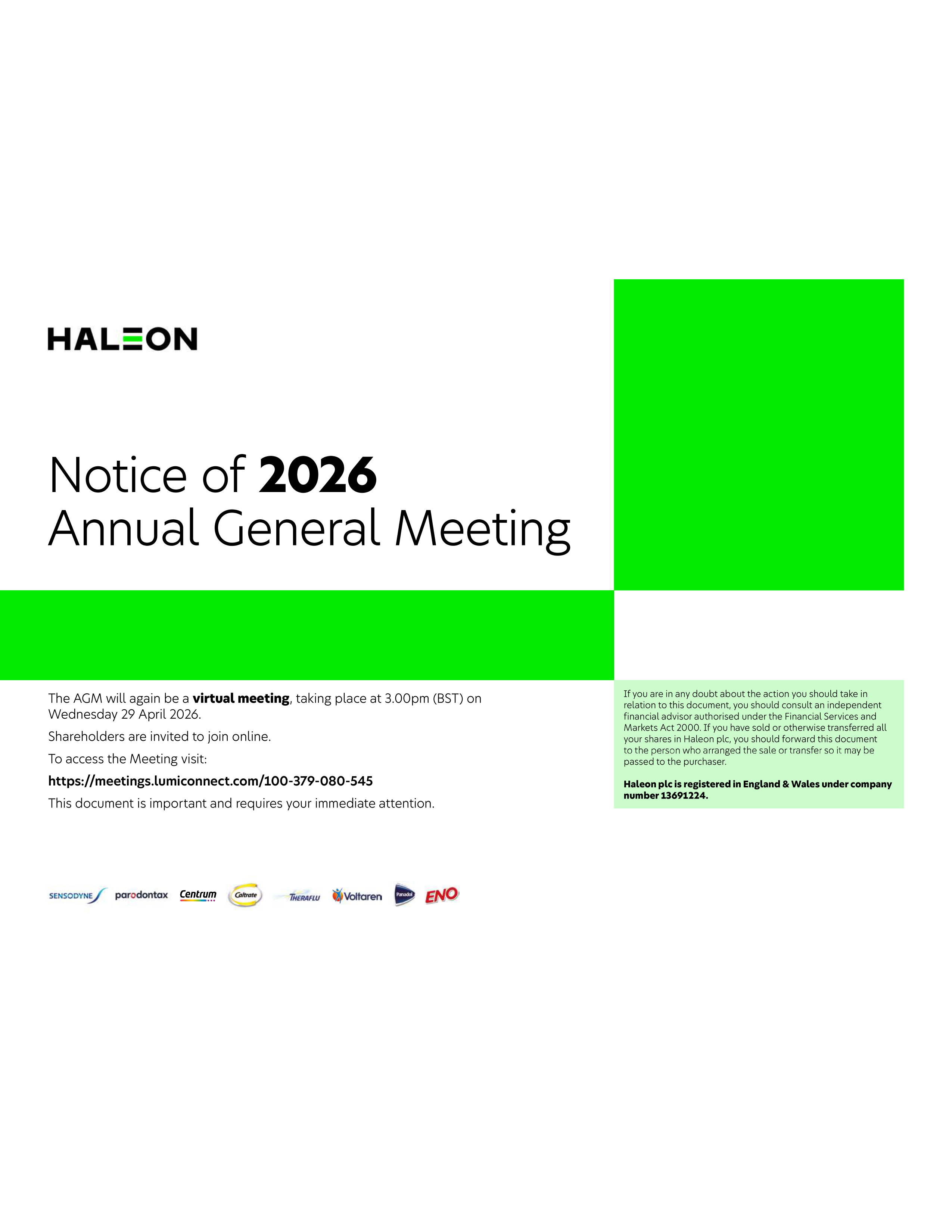 Haleon Annual General Meeting Notice — page 1
