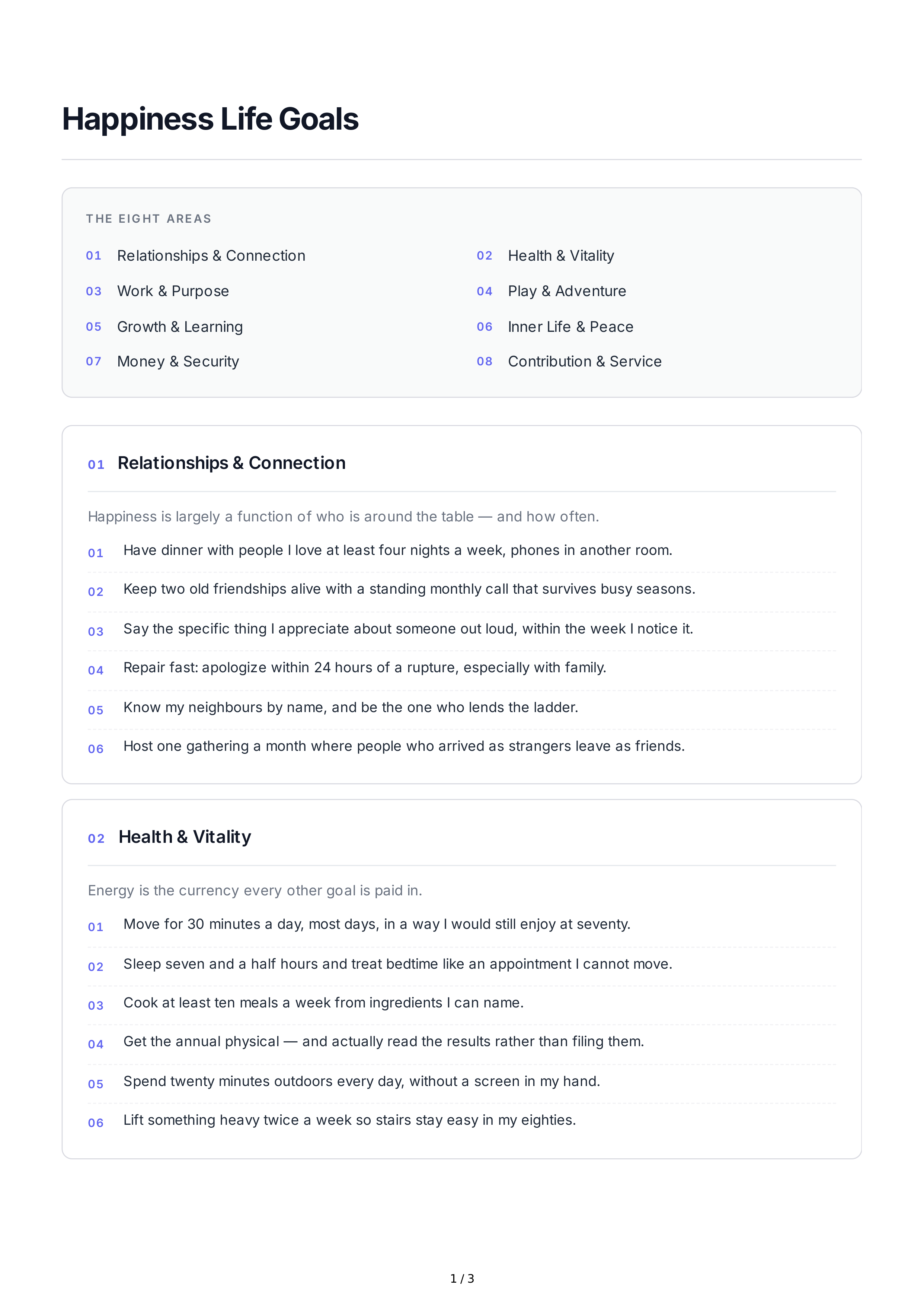 Happiness Life Goals — page 1