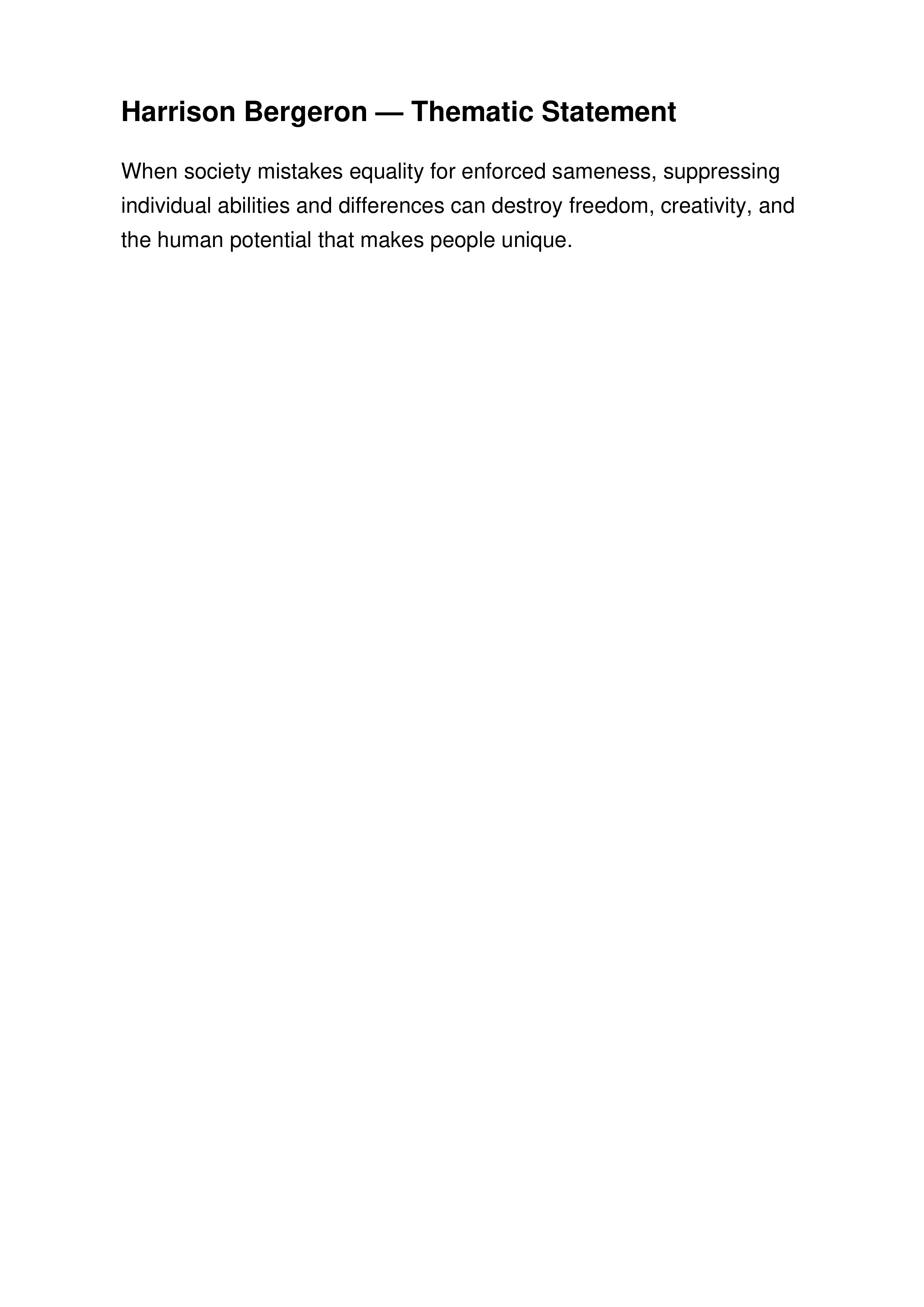 Harrison Bergeron Thematic Statement — page 1