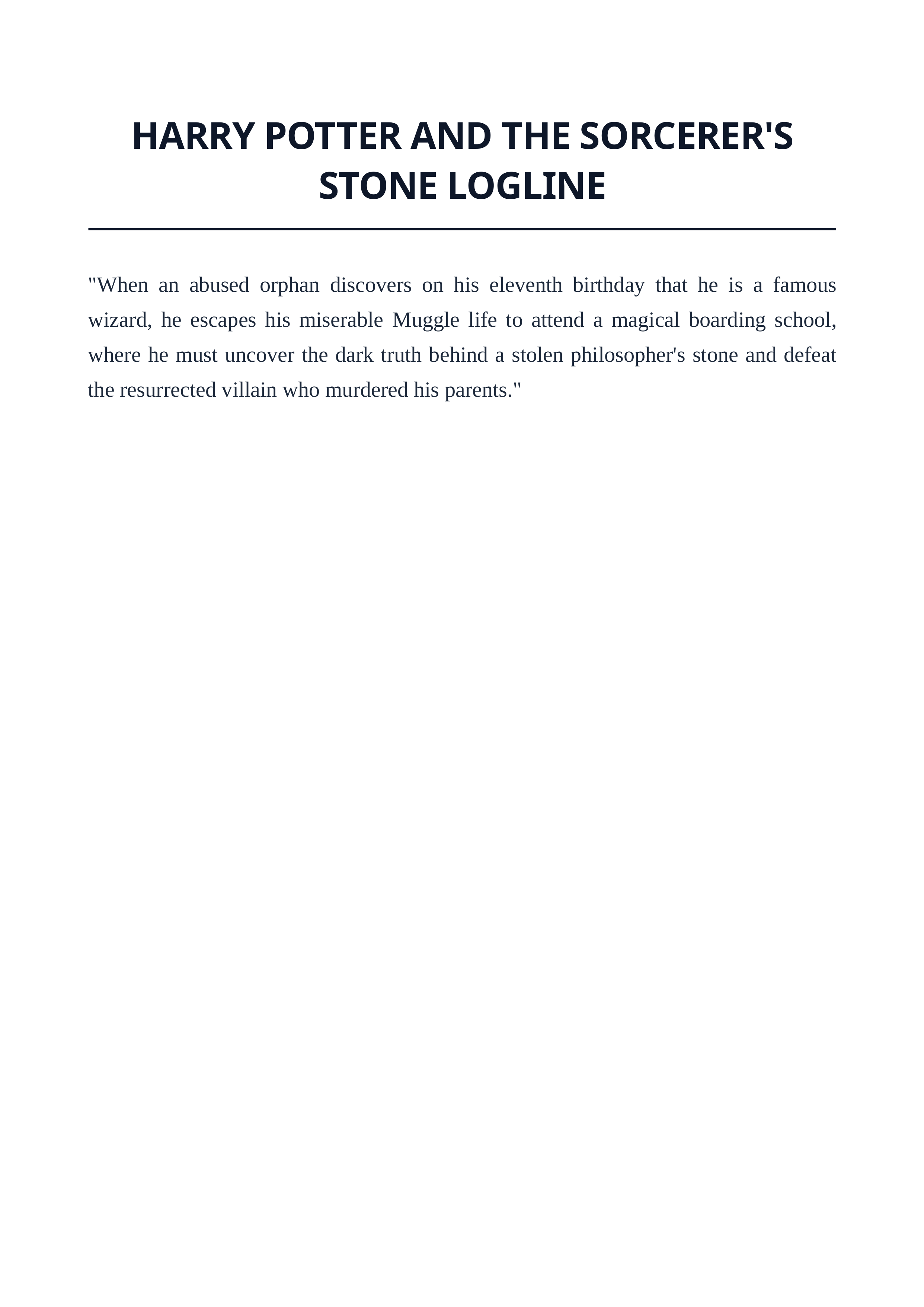 Harry Potter and the Sorcerer's Stone Logline — page 1