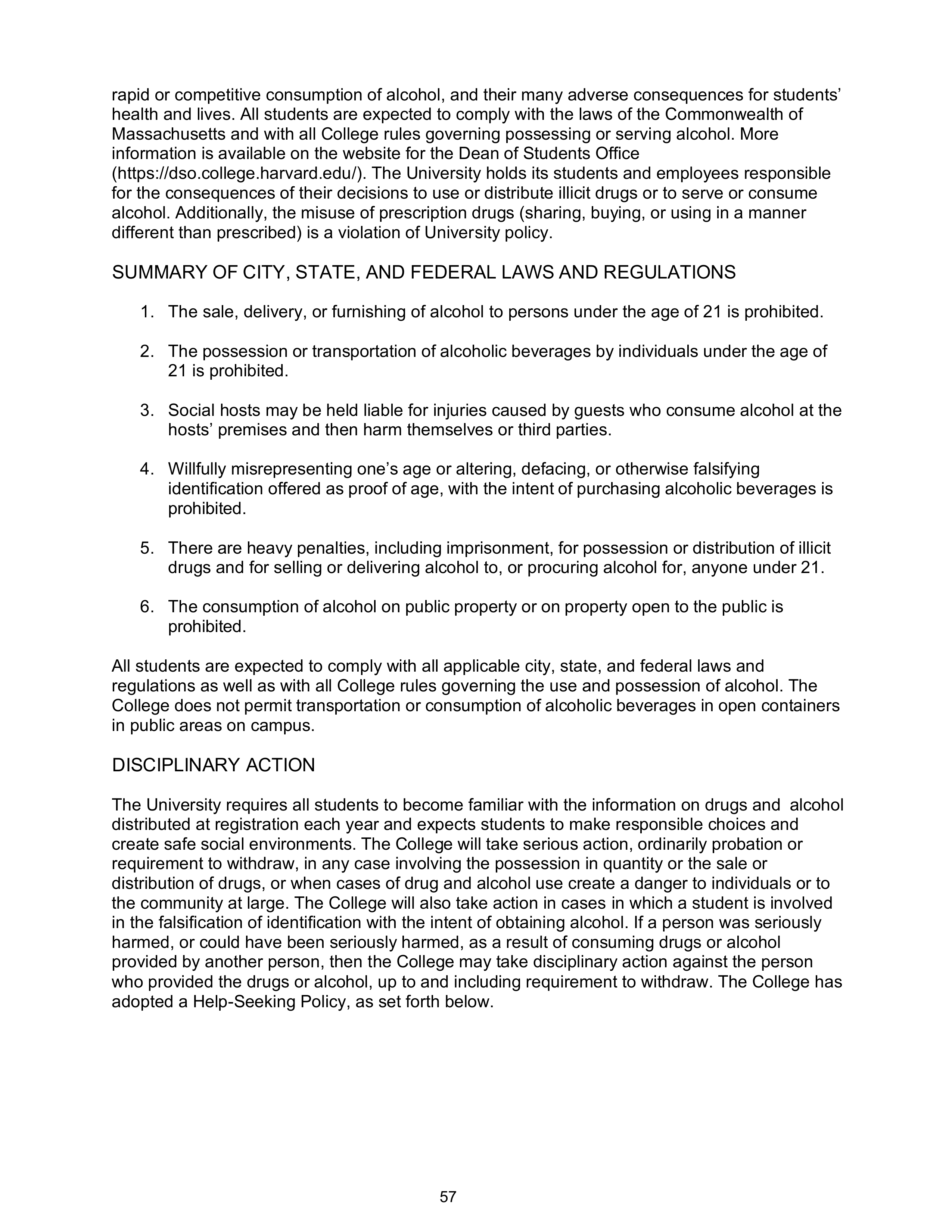 Harvard College Student Handbook — page 56