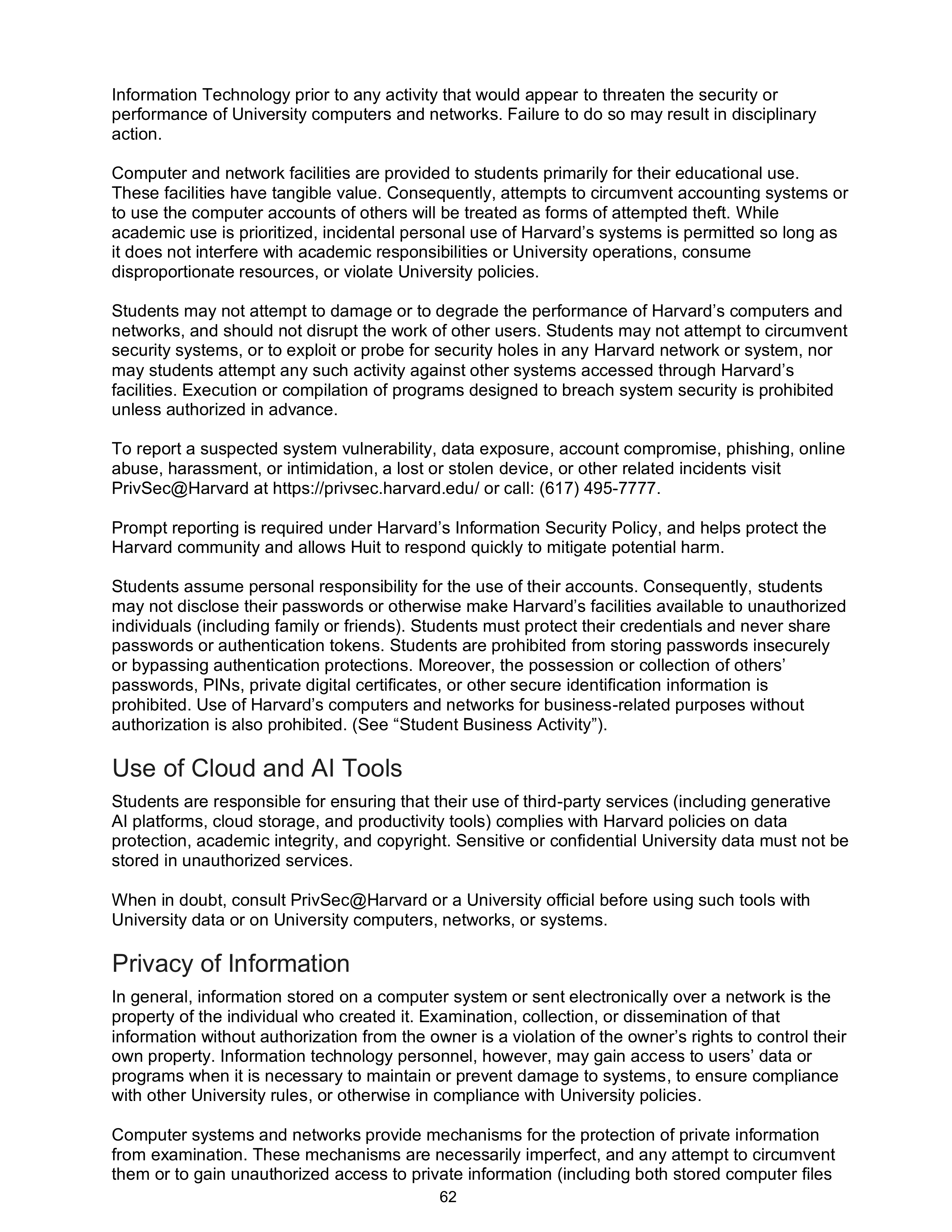 Harvard College Student Handbook — page 61