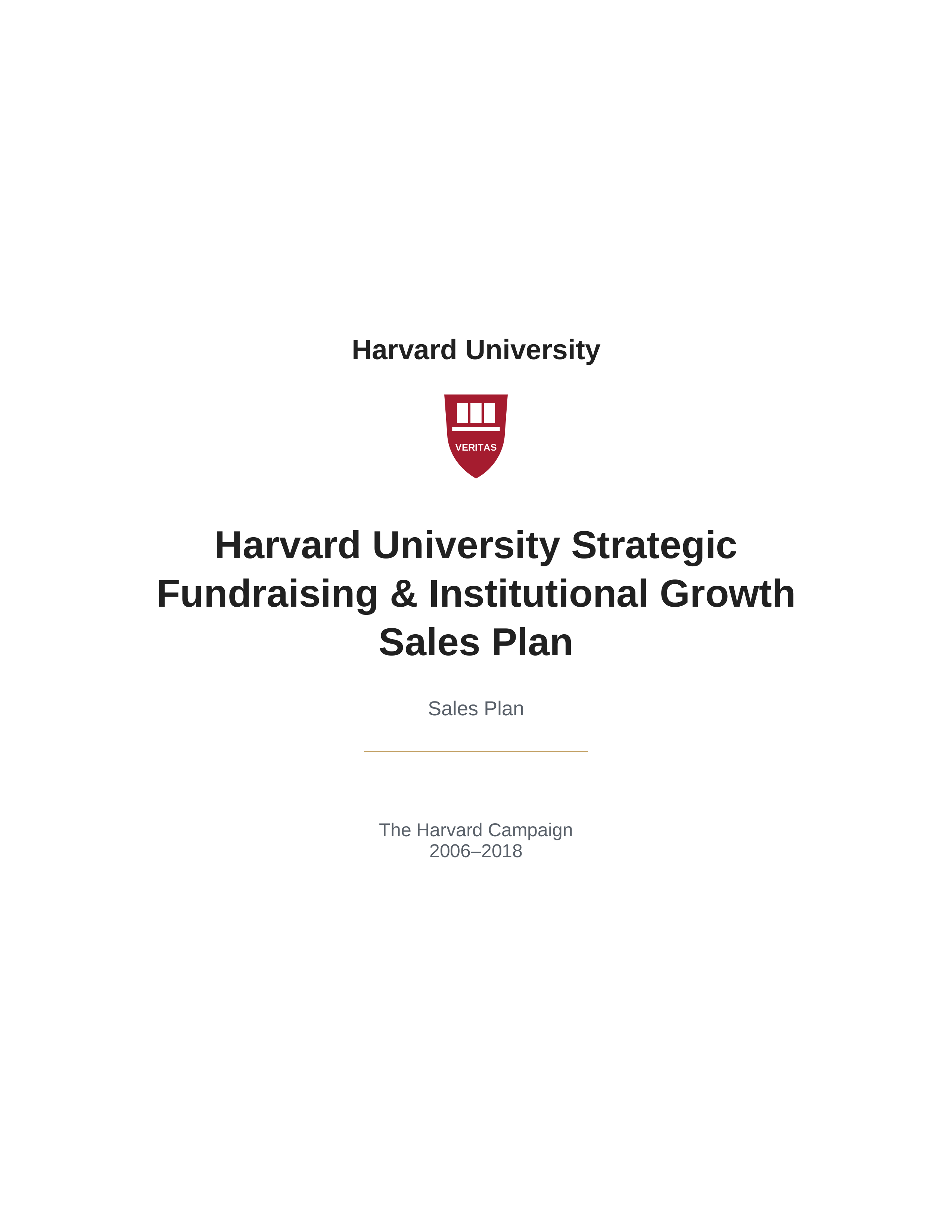 Harvard University Strategic Fundraising & Institutional Growth Sales Plan — page 1