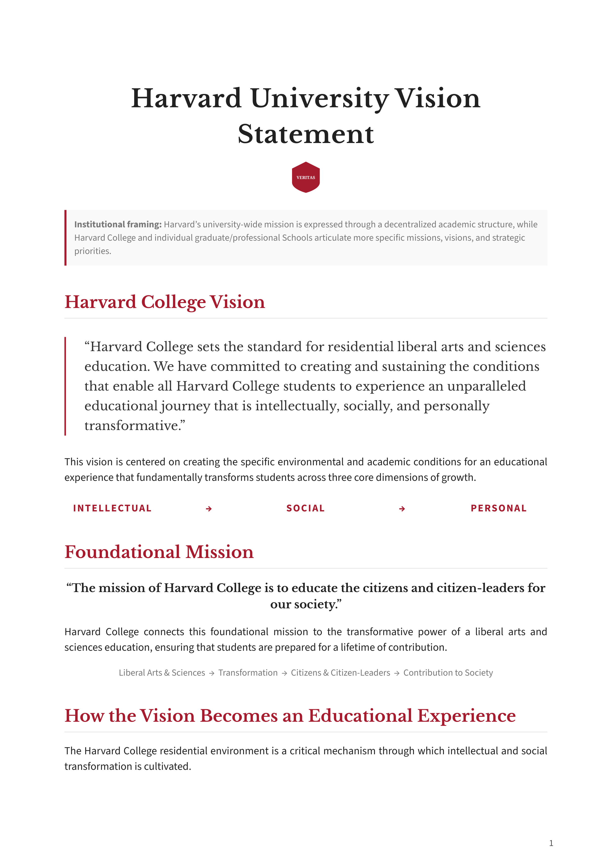 Harvard University Vision Statement — page 1