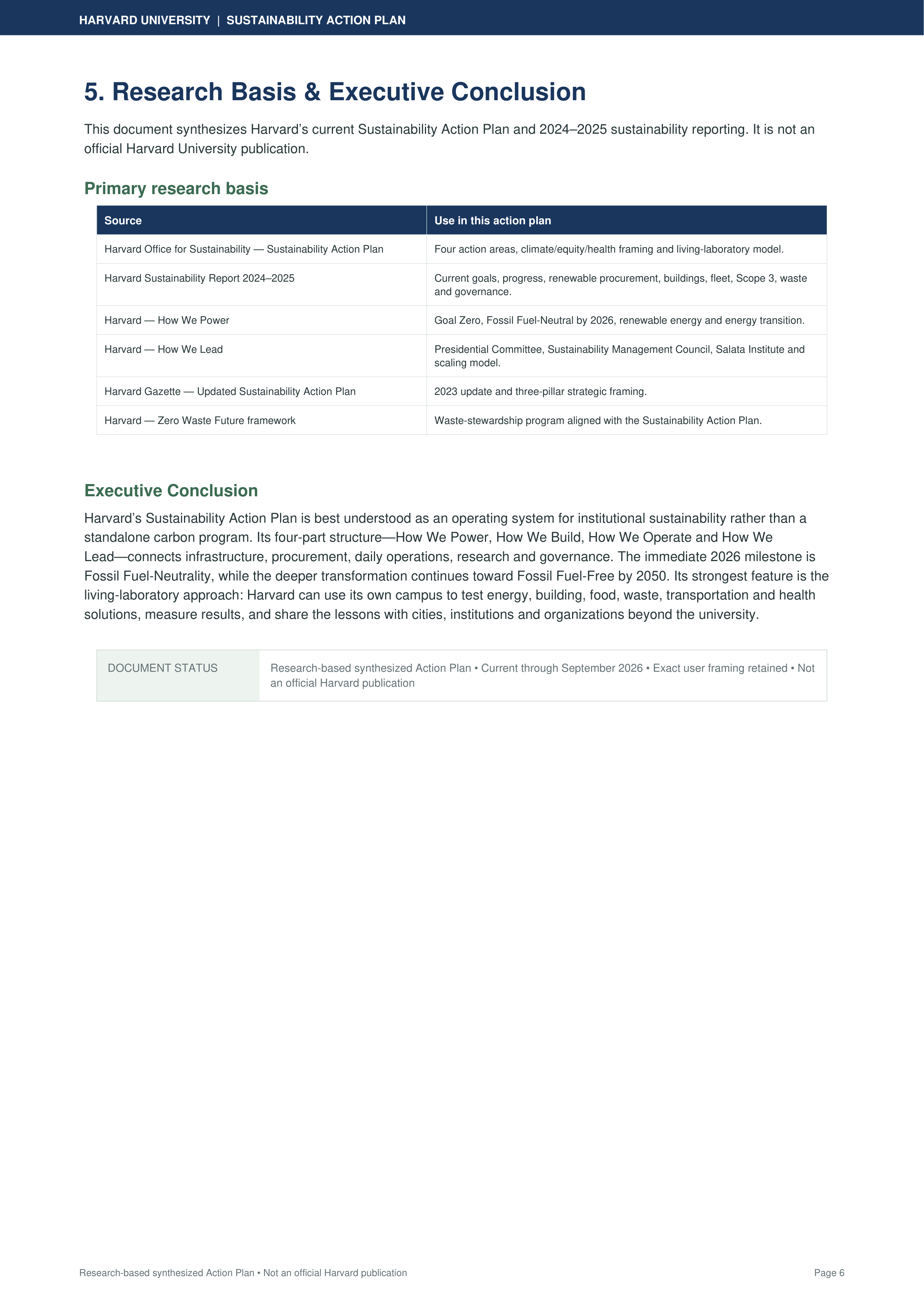 Harvard University comprehensive Sustainability Action Plan — page 6