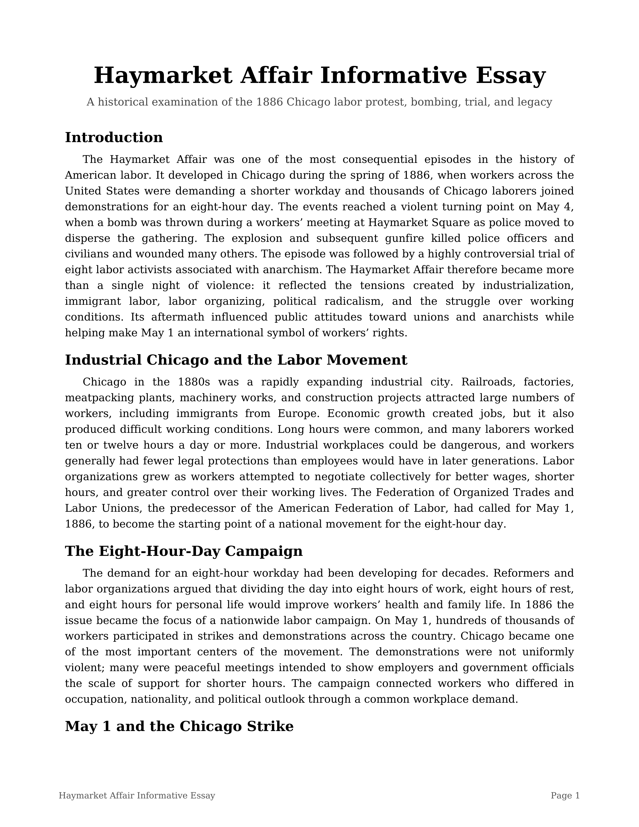 Haymarket Affair Informative Essay — page 1