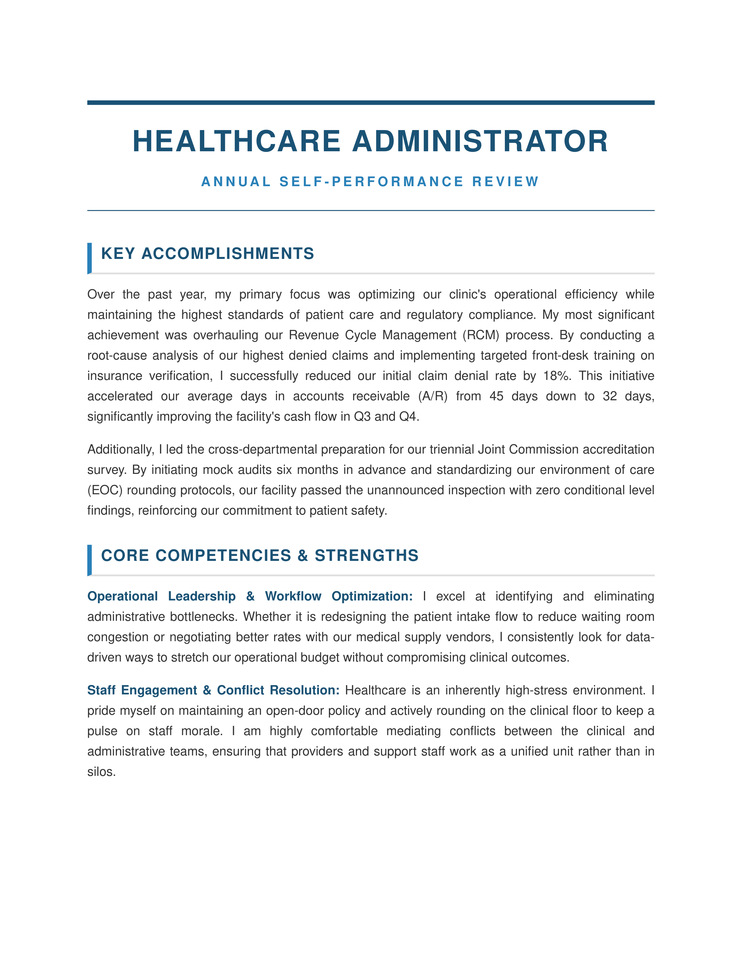 Healthcare Administrator Self Performance Review — page 1