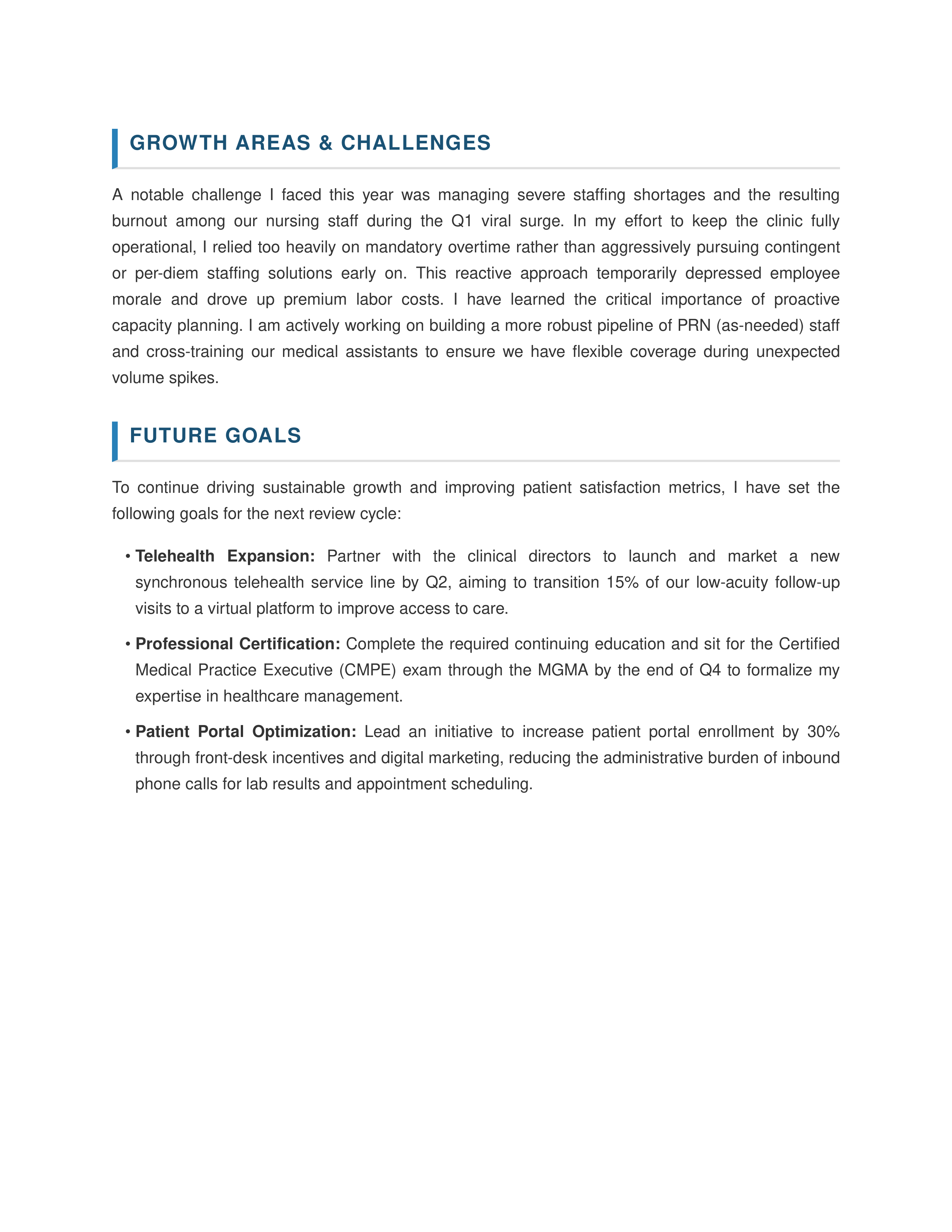 Healthcare Administrator Self Performance Review — page 2