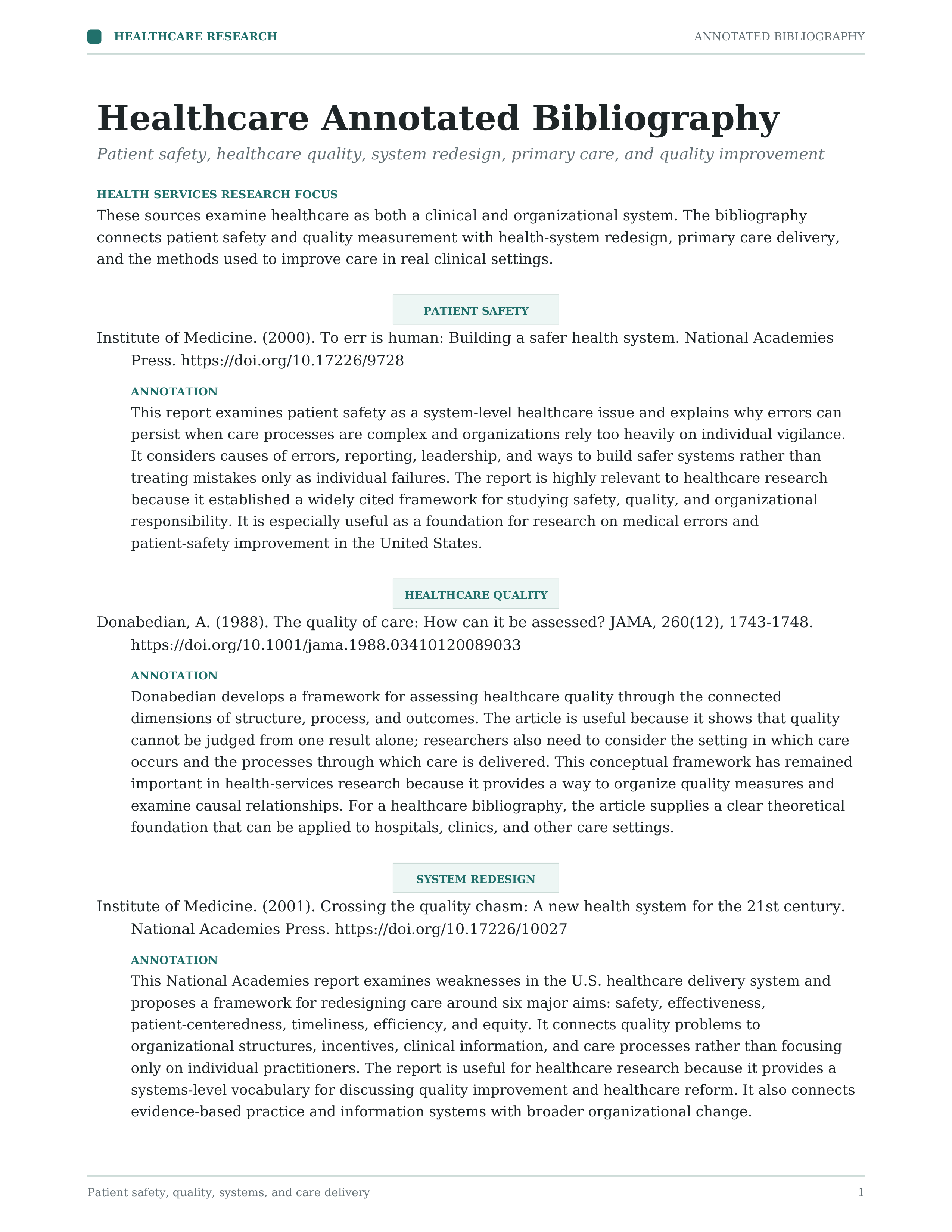 Healthcare Annotated Bibliography - AI Annotated Bibliography Generator ...