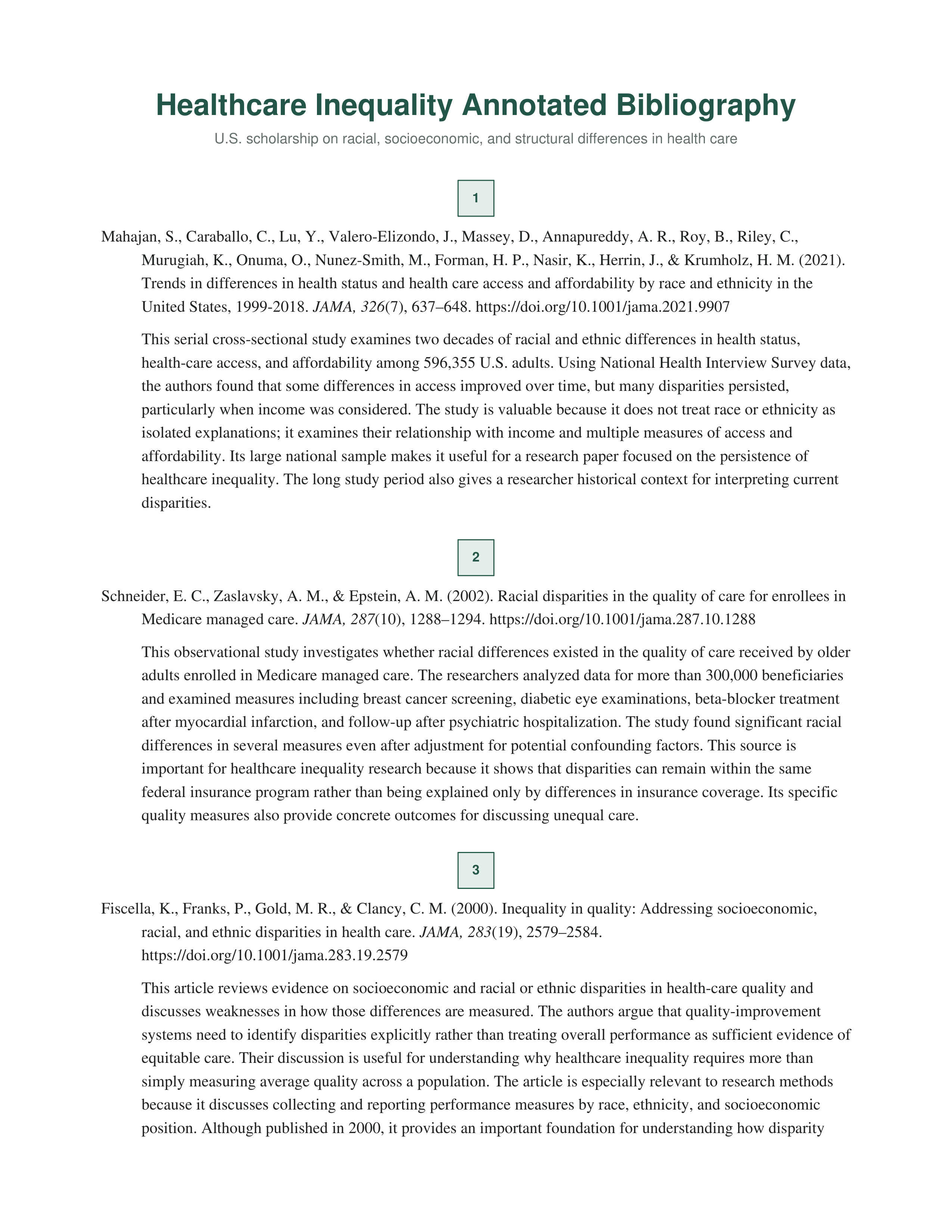 Healthcare Inequality Annotated Bibliography — page 1