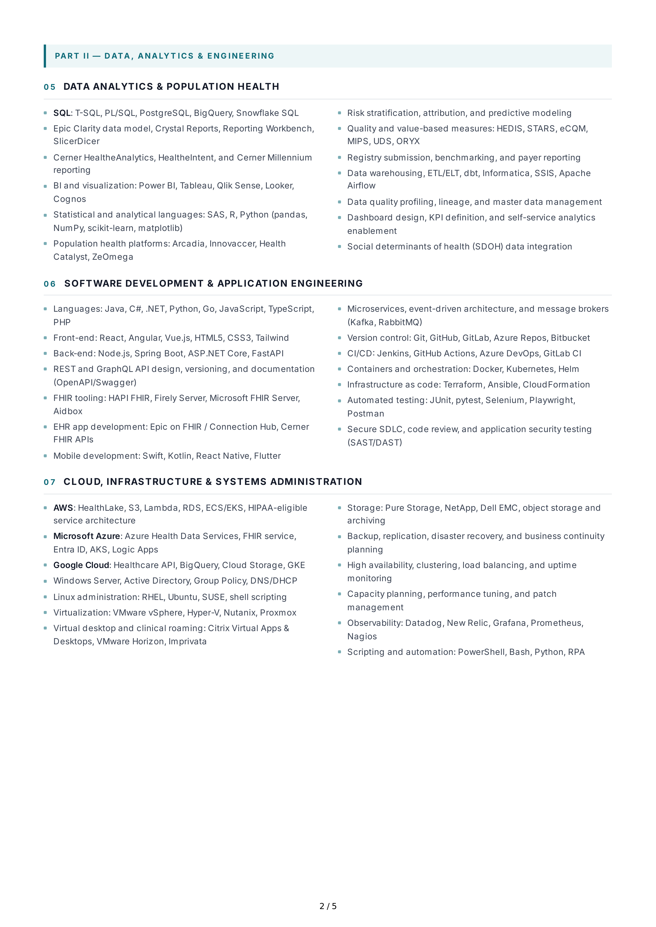 Healthcare Information Technology Technical Skills — page 2