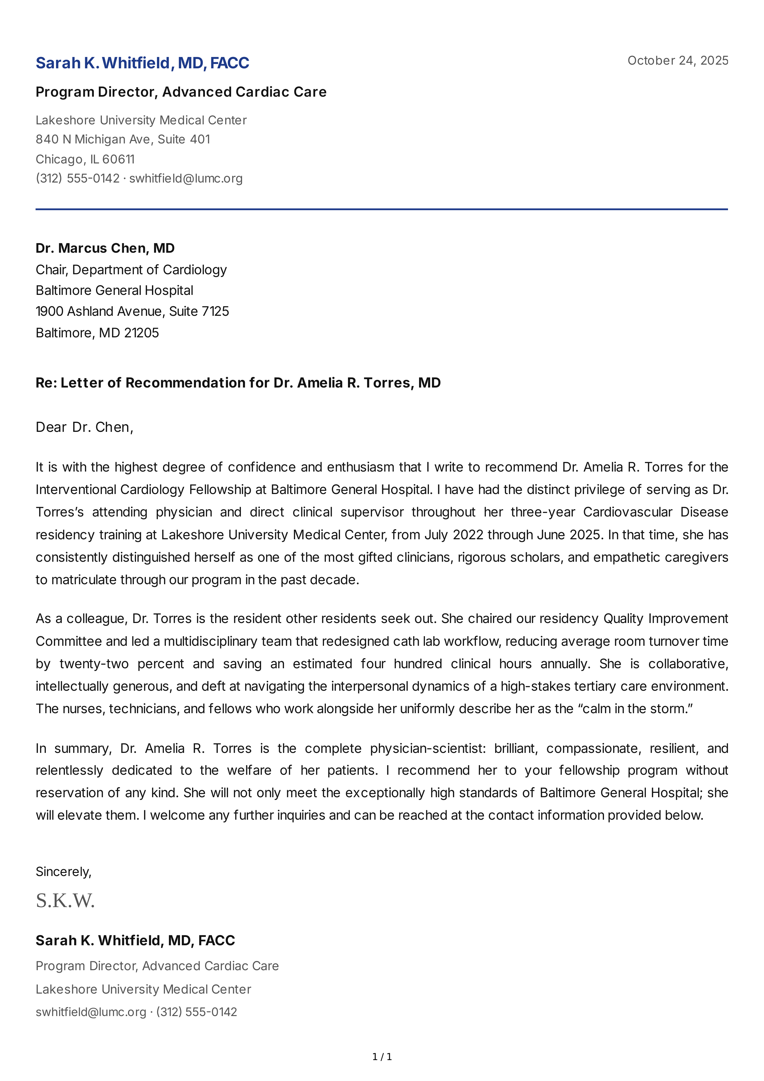 Healthcare Professional Reference Letter — page 1