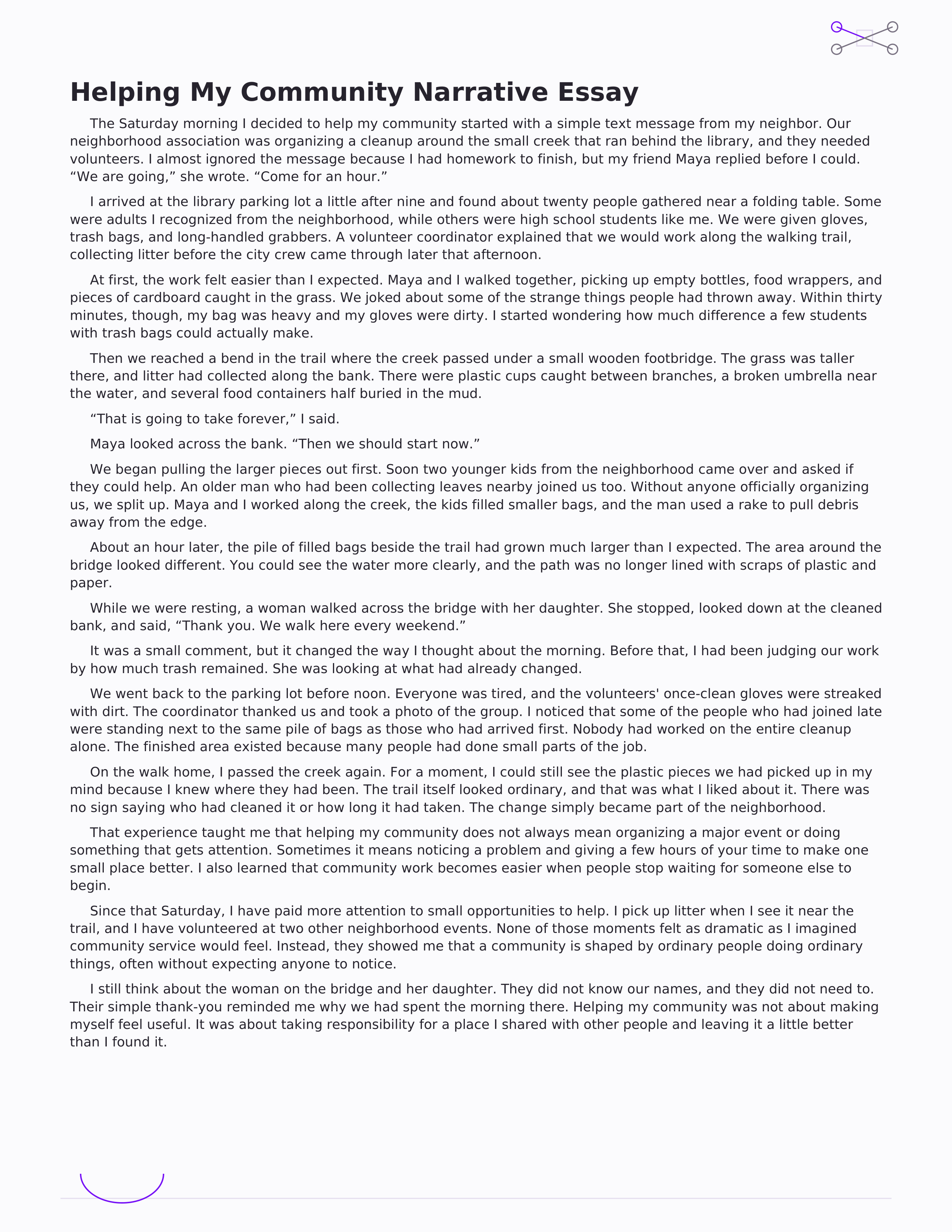 Helping My Community Narrative Essay — page 1