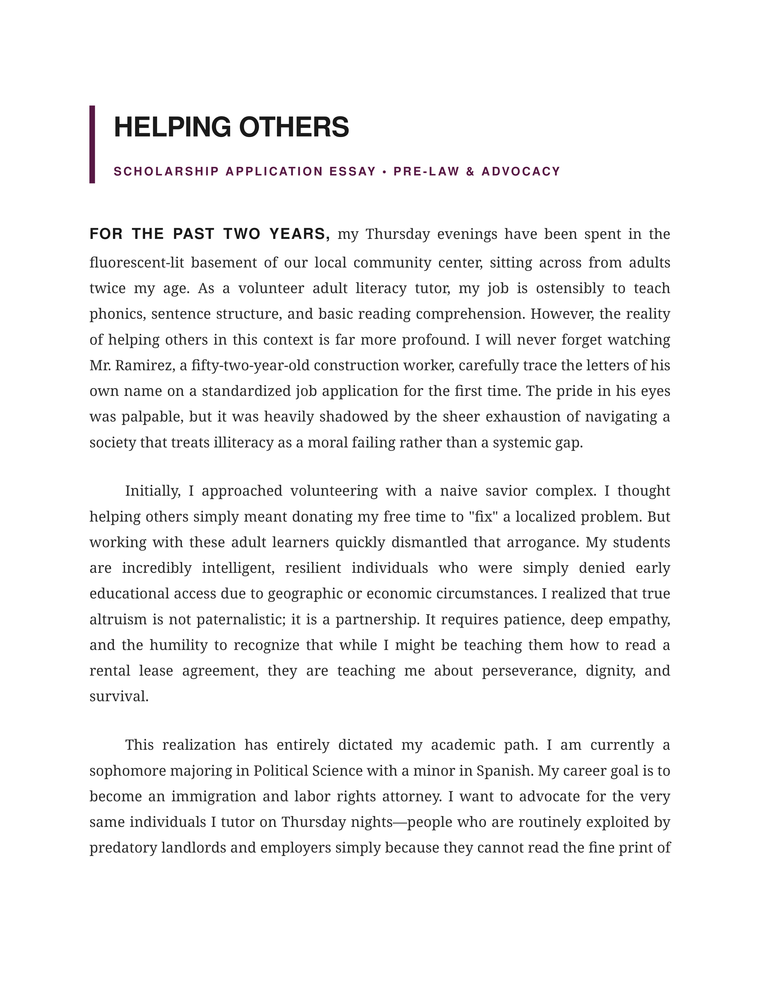 Helping Others Scholarship Essay — page 1
