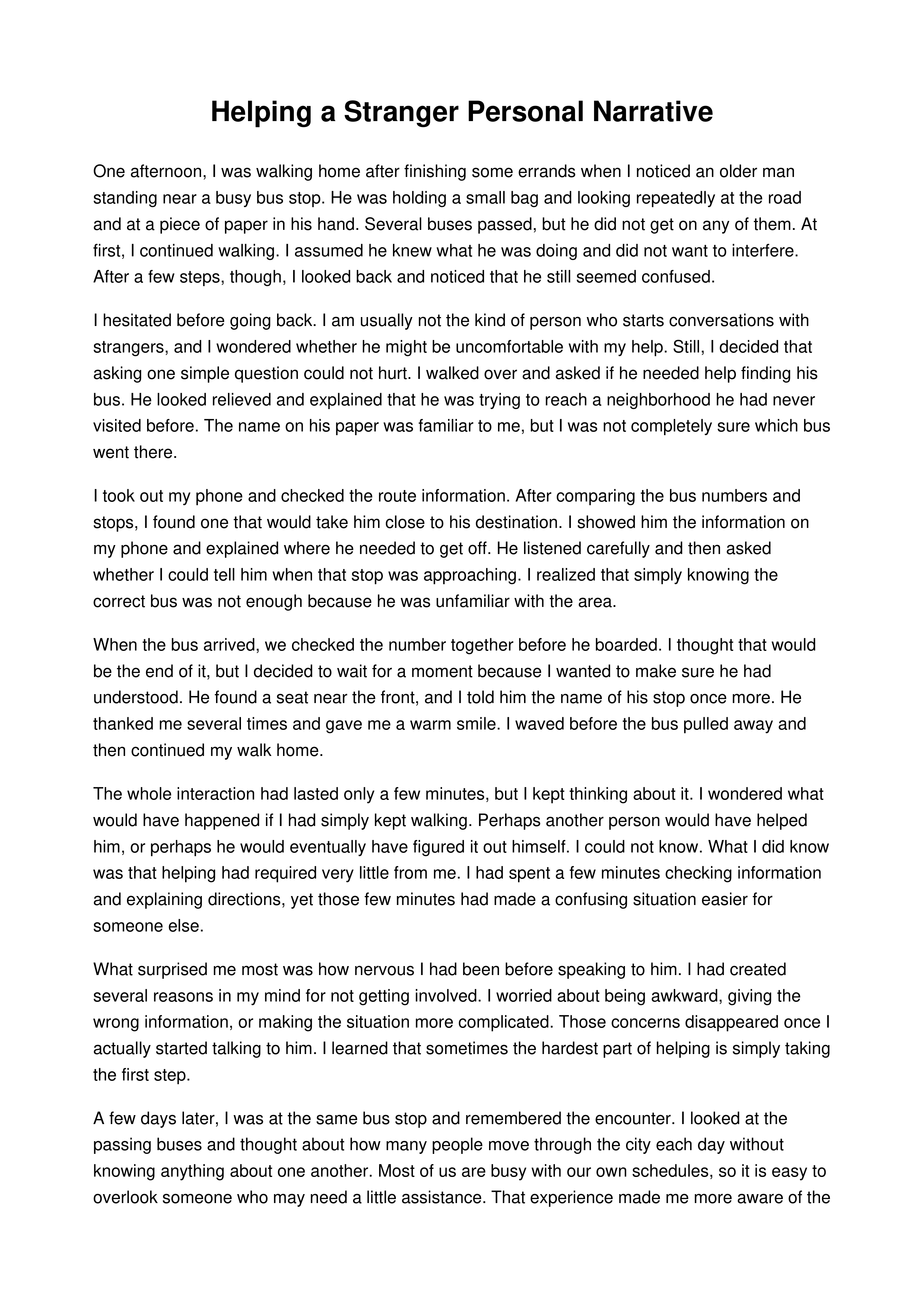 Helping a Stranger Personal Narrative — page 1