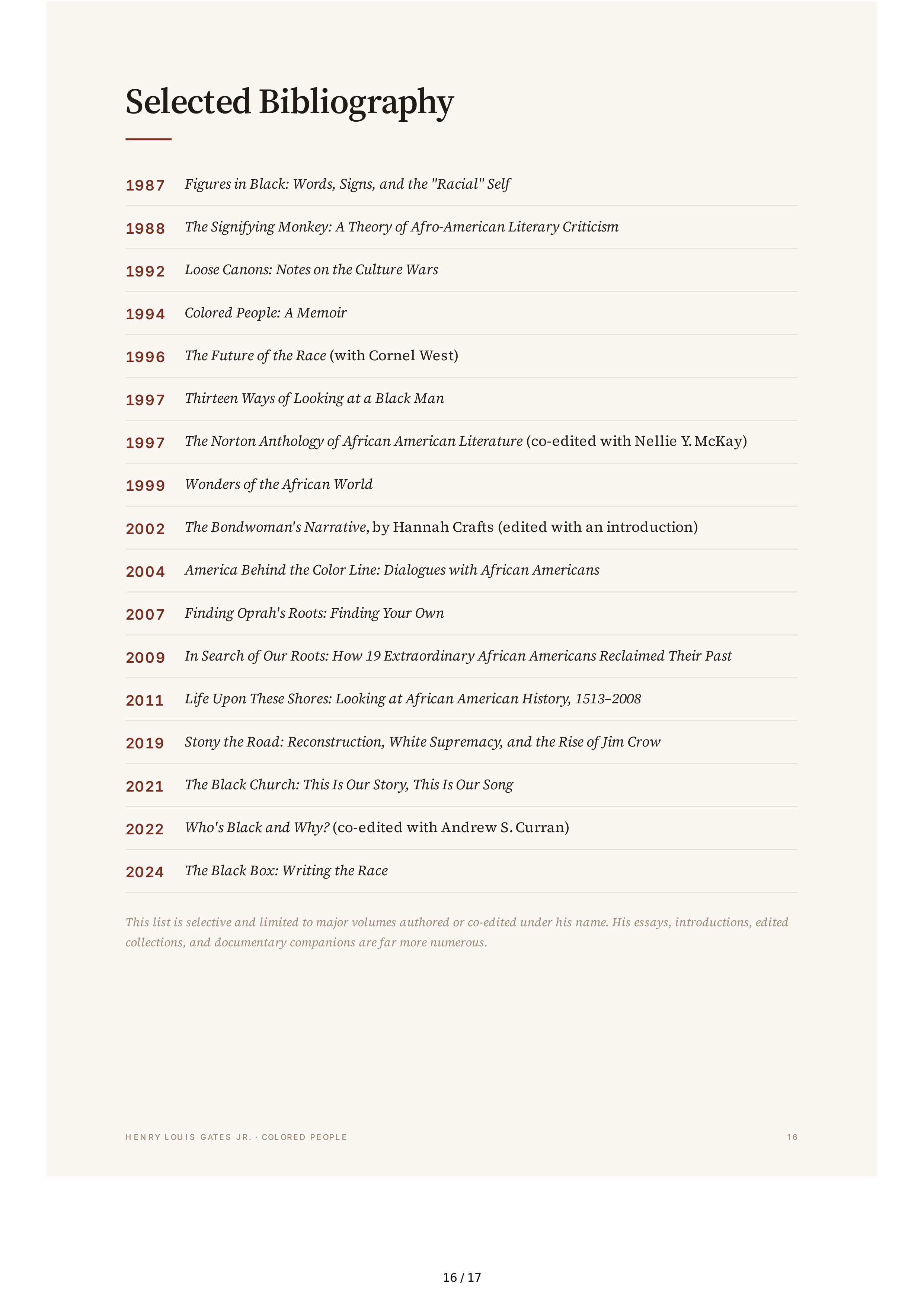 Henry Louis Gates Jr. Colored People A Memoir Biography — page 16