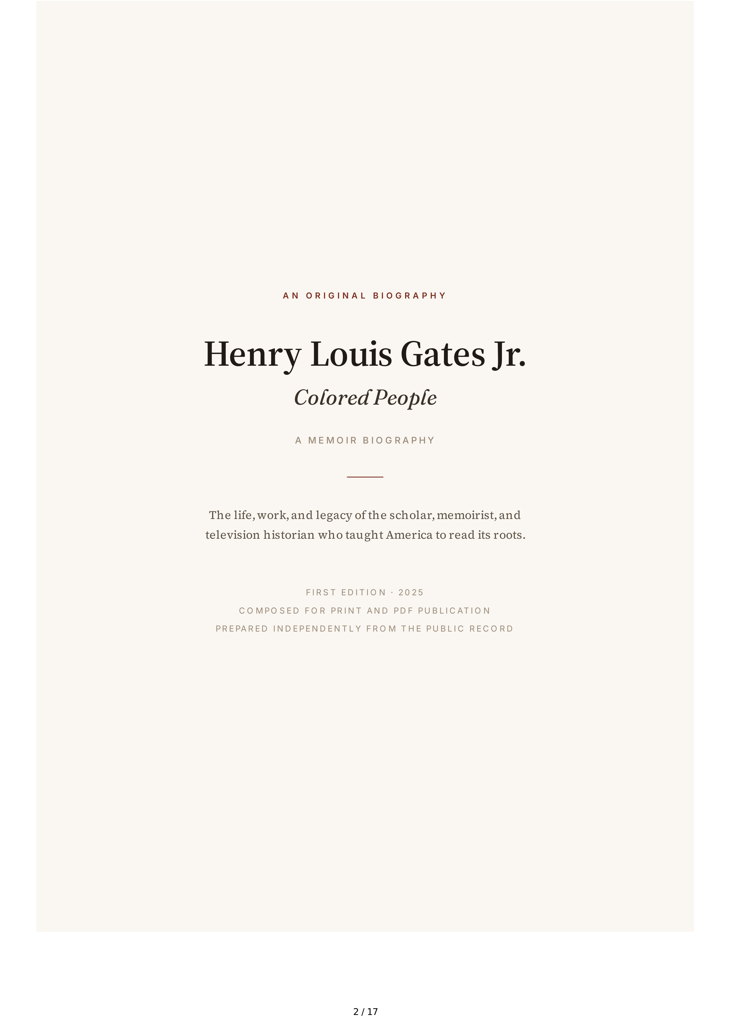 Henry Louis Gates Jr. Colored People A Memoir Biography — page 2