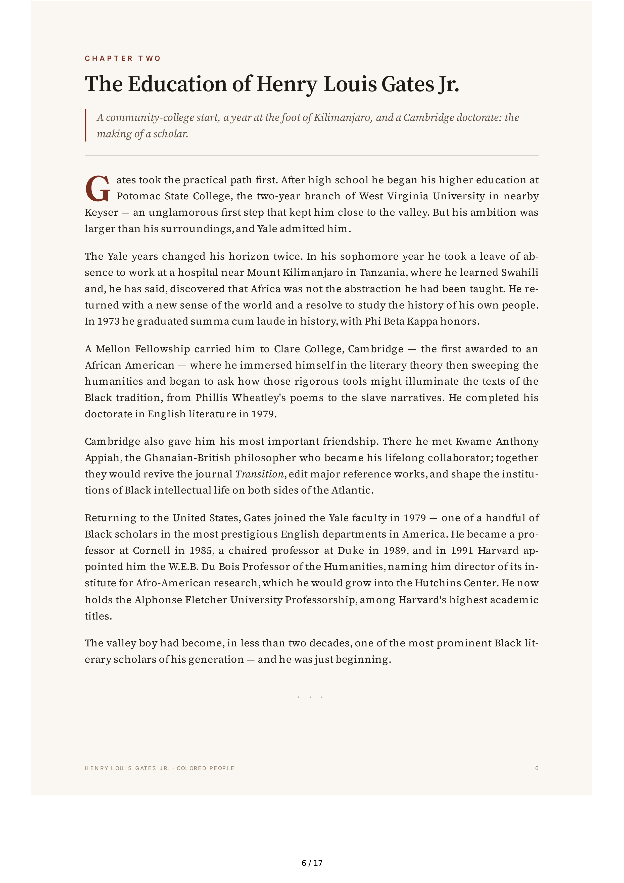 Henry Louis Gates Jr. Colored People A Memoir Biography — page 6
