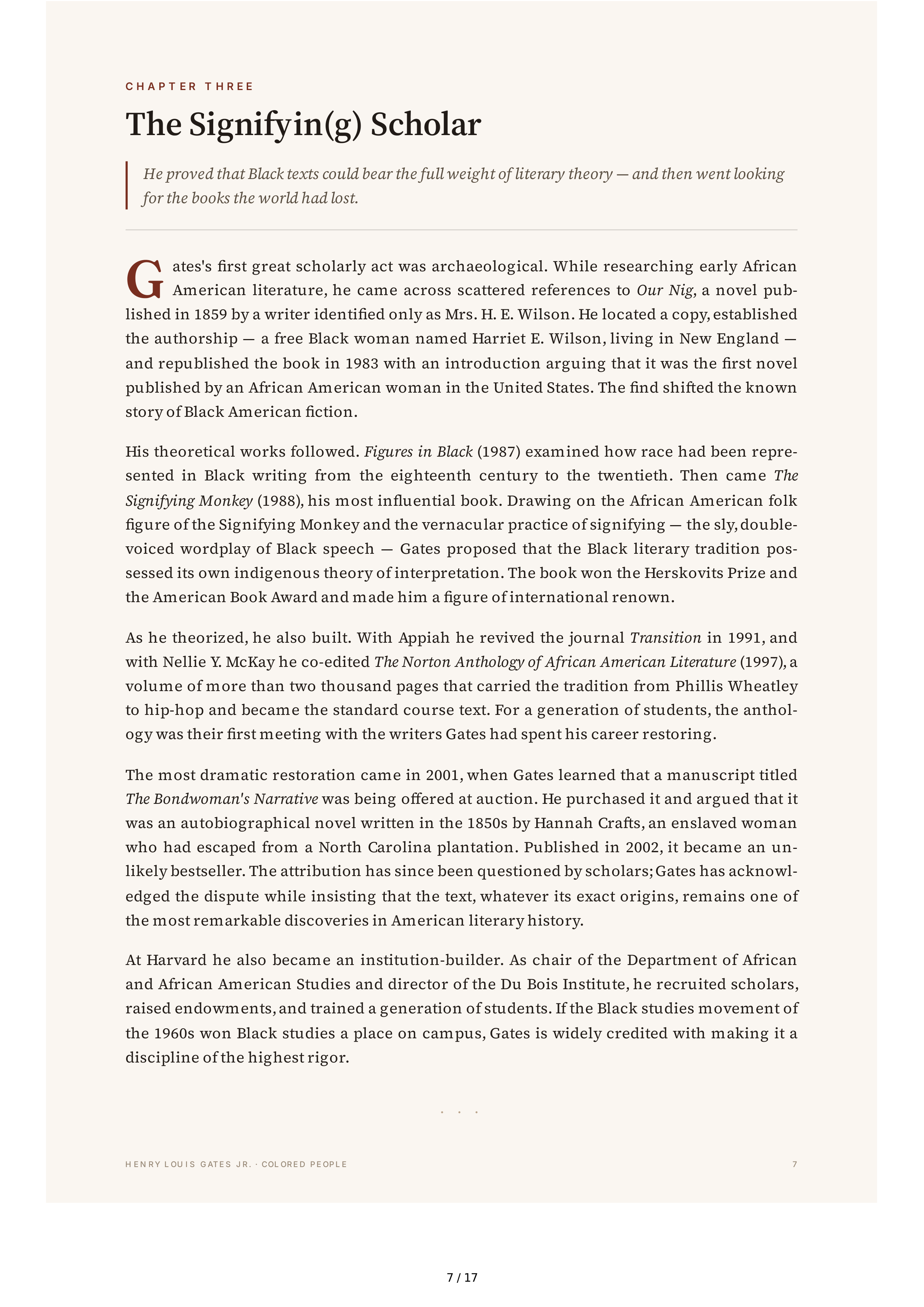 Henry Louis Gates Jr. Colored People A Memoir Biography — page 7
