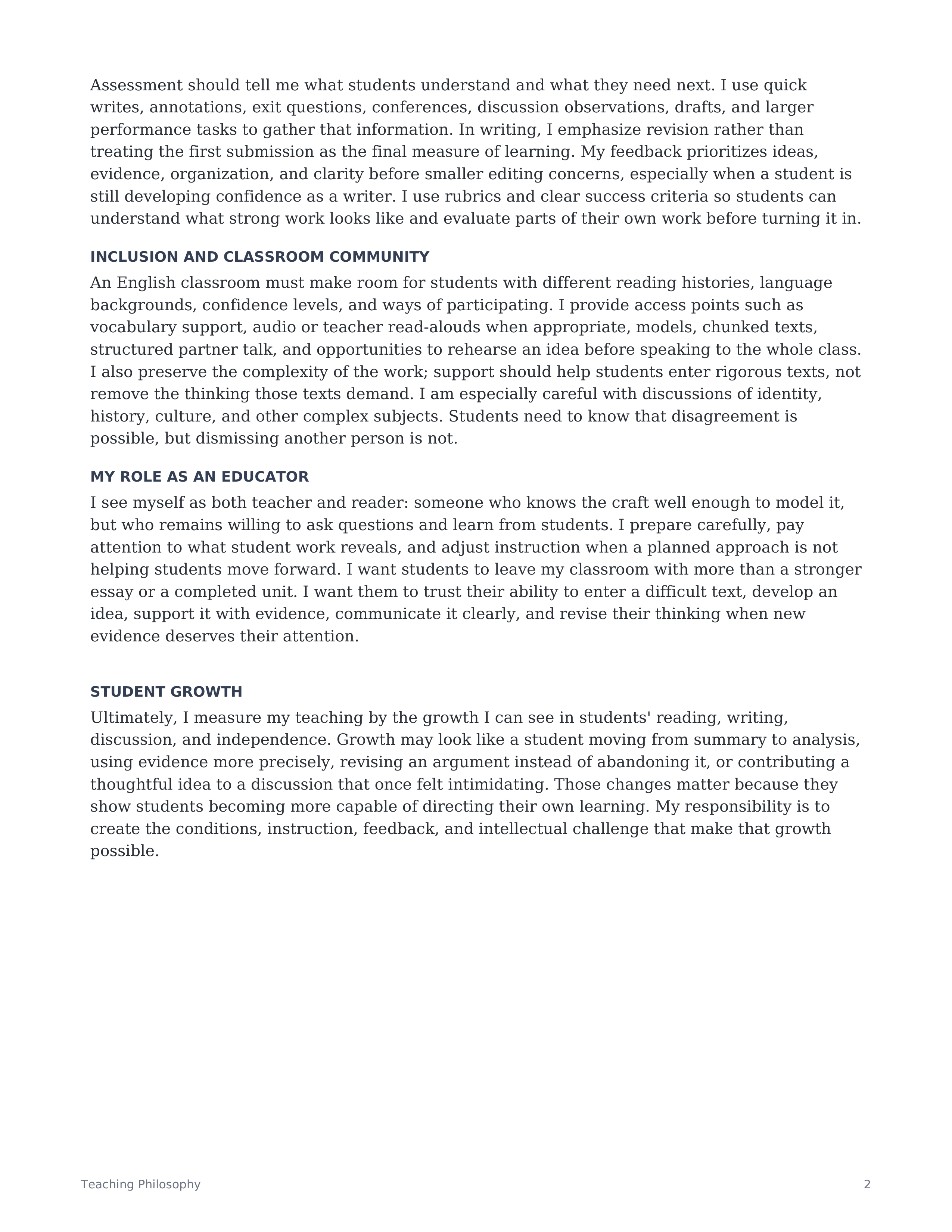 High School English Teacher Teaching Philosophy — page 2