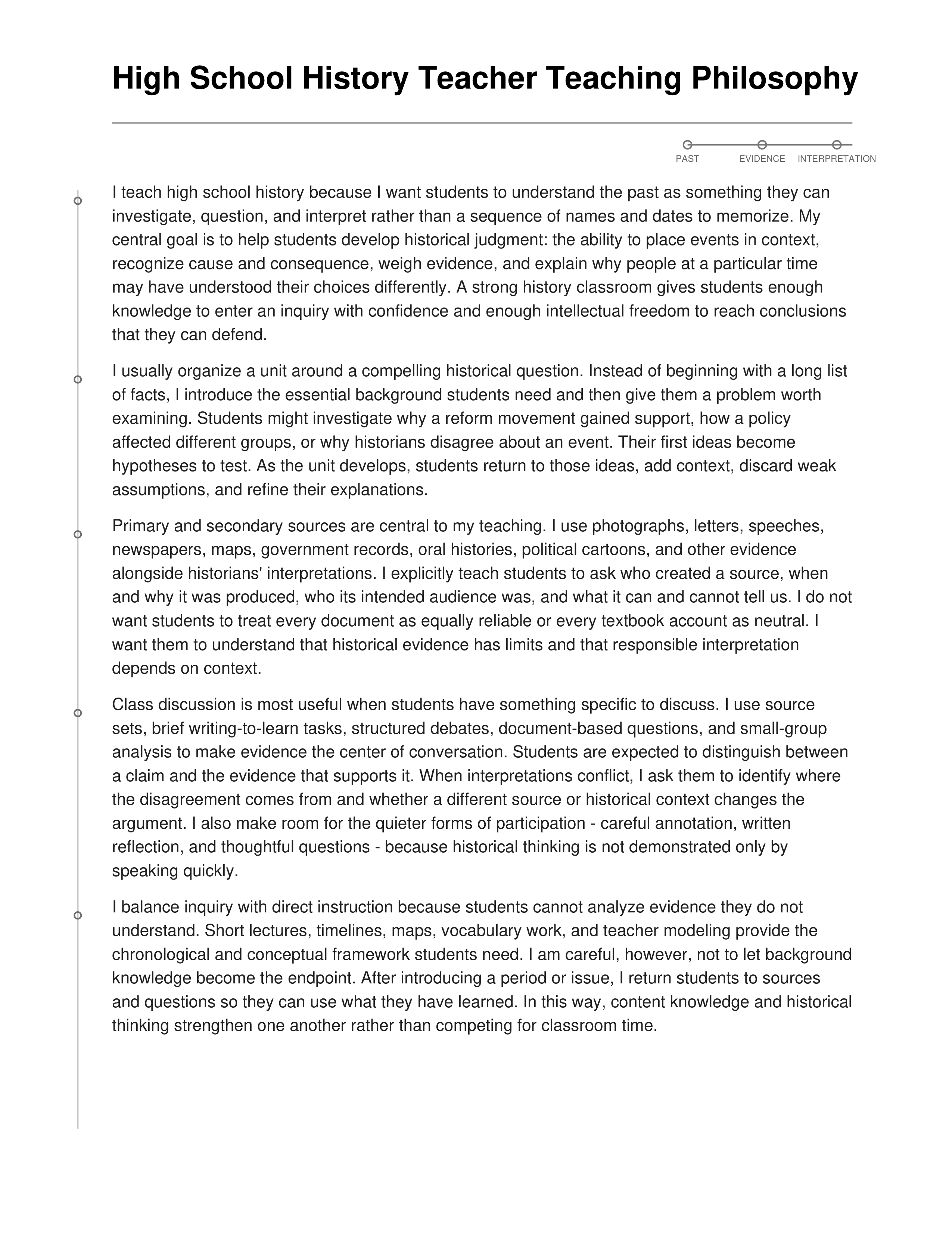 High School History Teacher Teaching Philosophy — page 1
