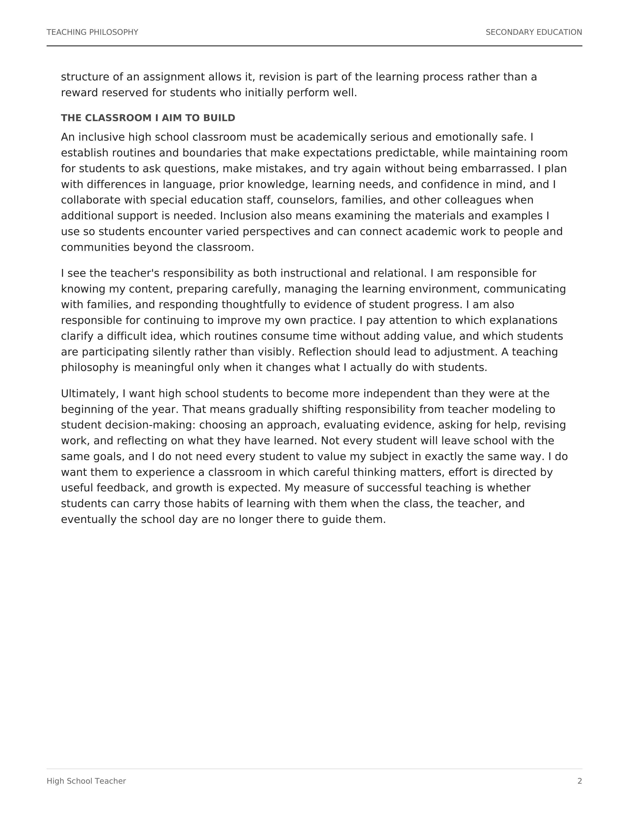 High School Teacher Teaching Philosophy — page 2