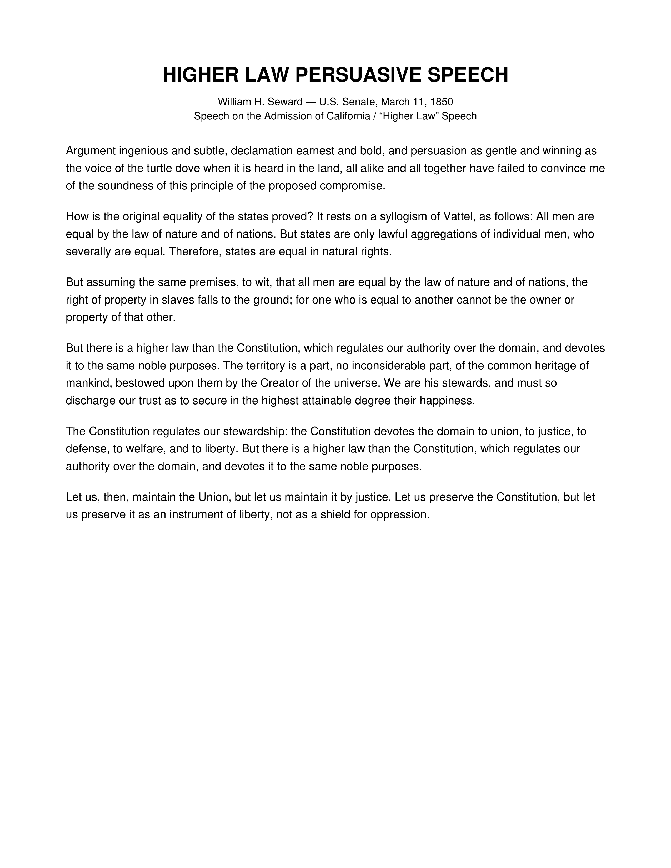 Higher Law Speech Persuasive Speech — page 1