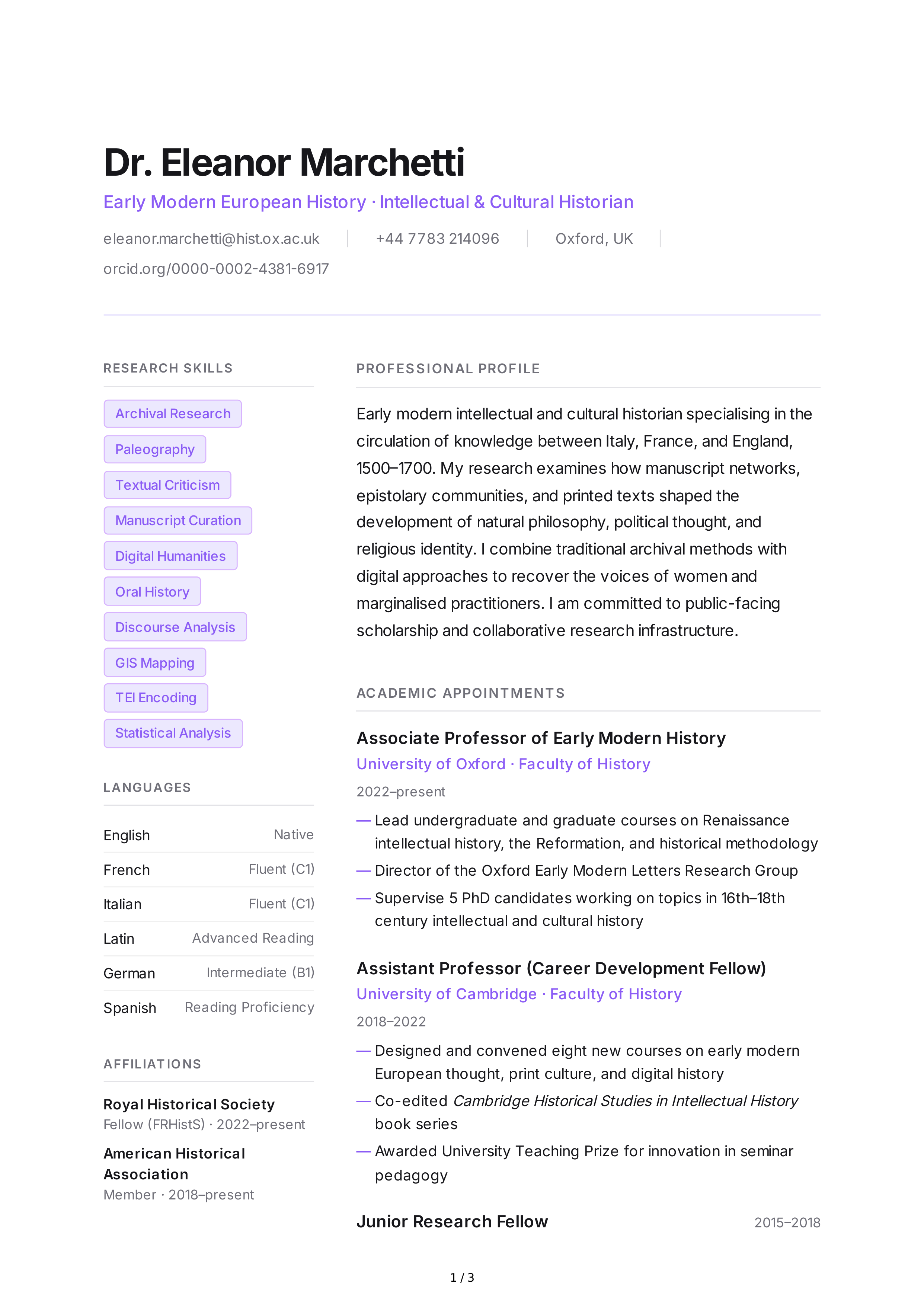 Historian CV — page 1
