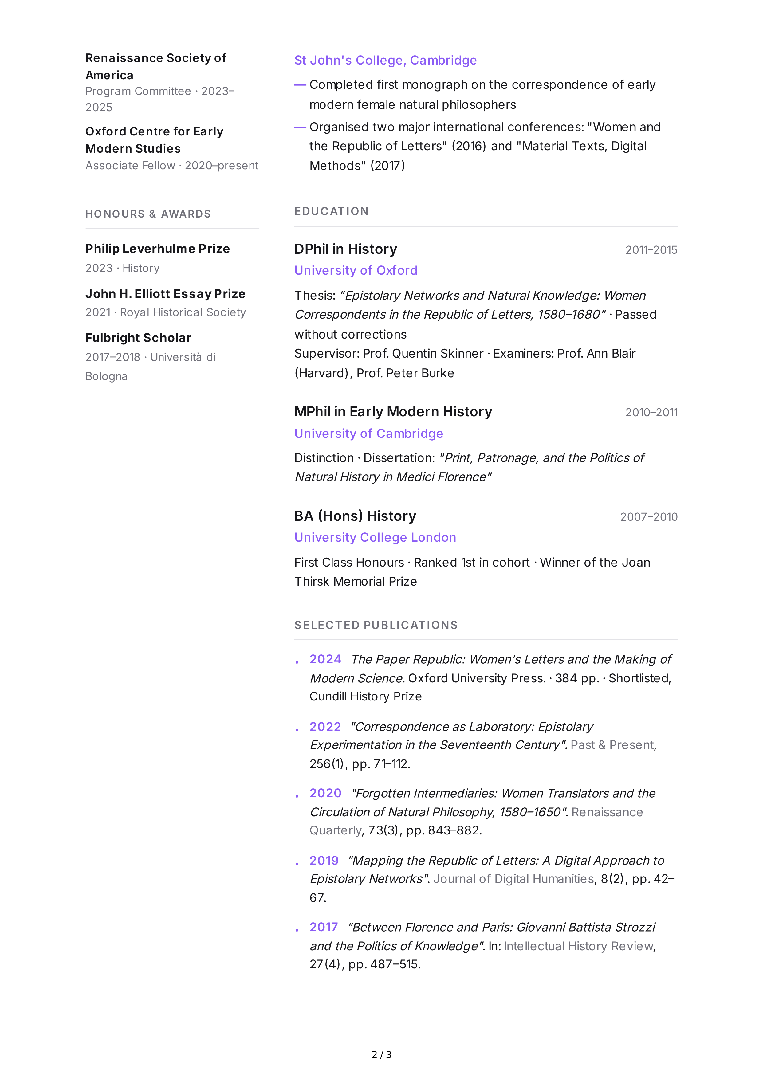 Historian CV — page 2