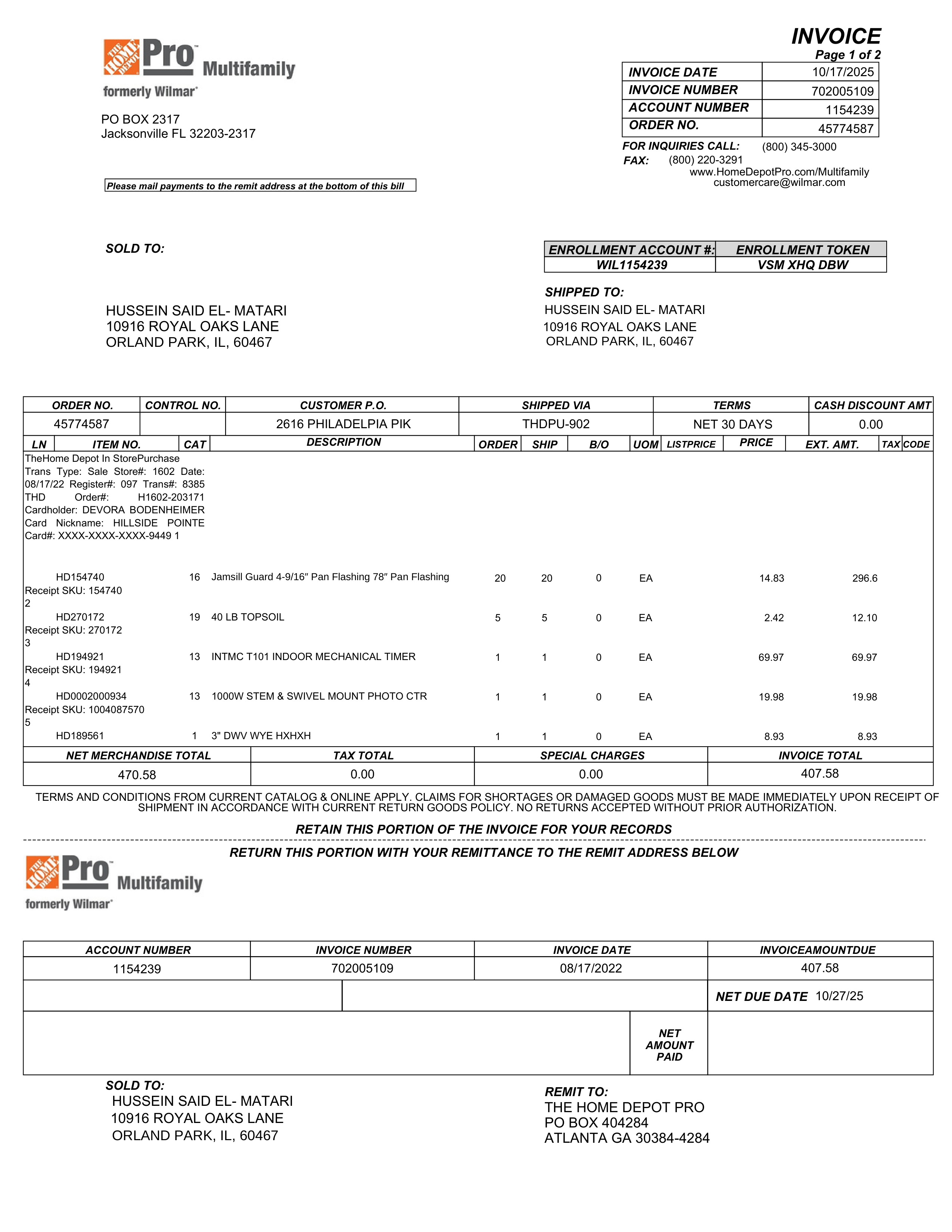 Home Depot Pro Multifamily Invoice — page 1