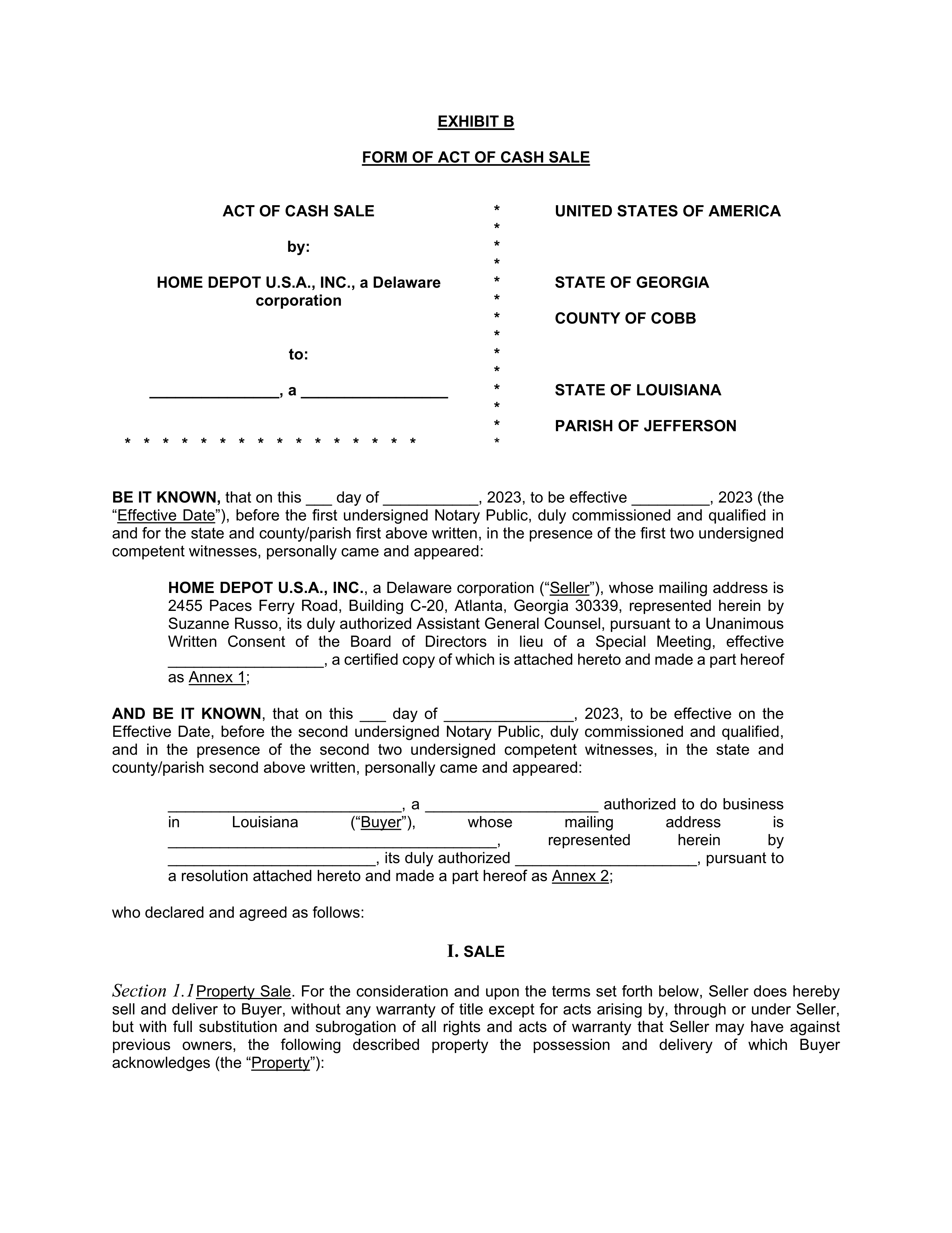Home Depot Purchase and Sale Agreement — page 21