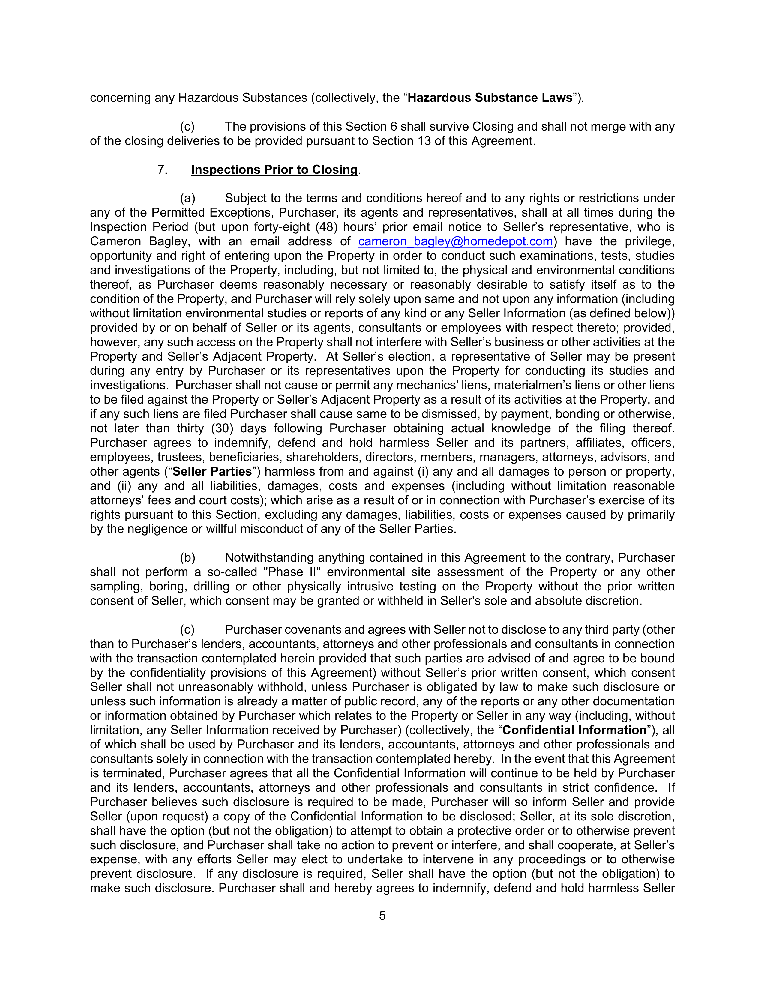 Home Depot Purchase and Sale Agreement — page 5