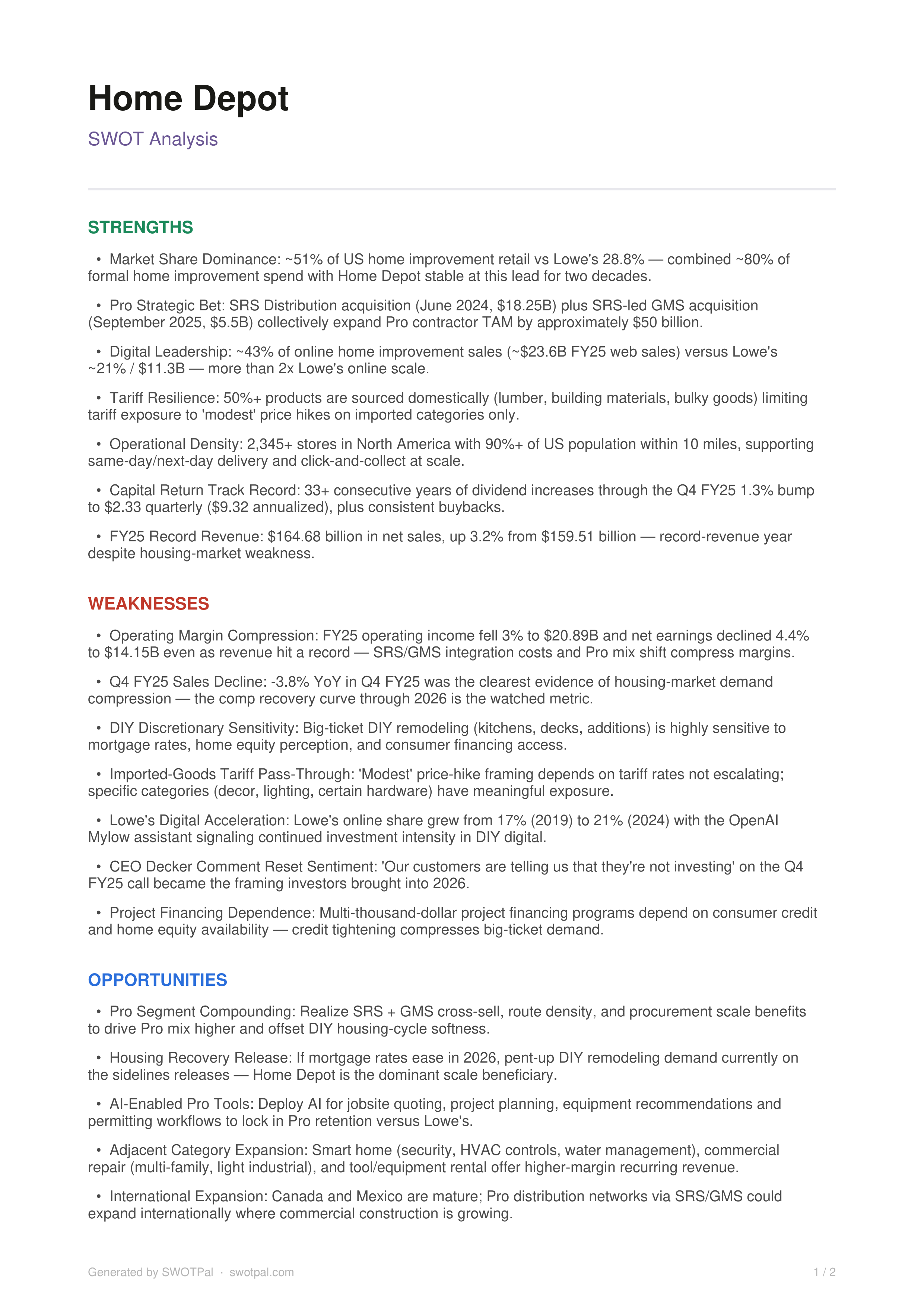 Home Depot Swot analysis  — page 1