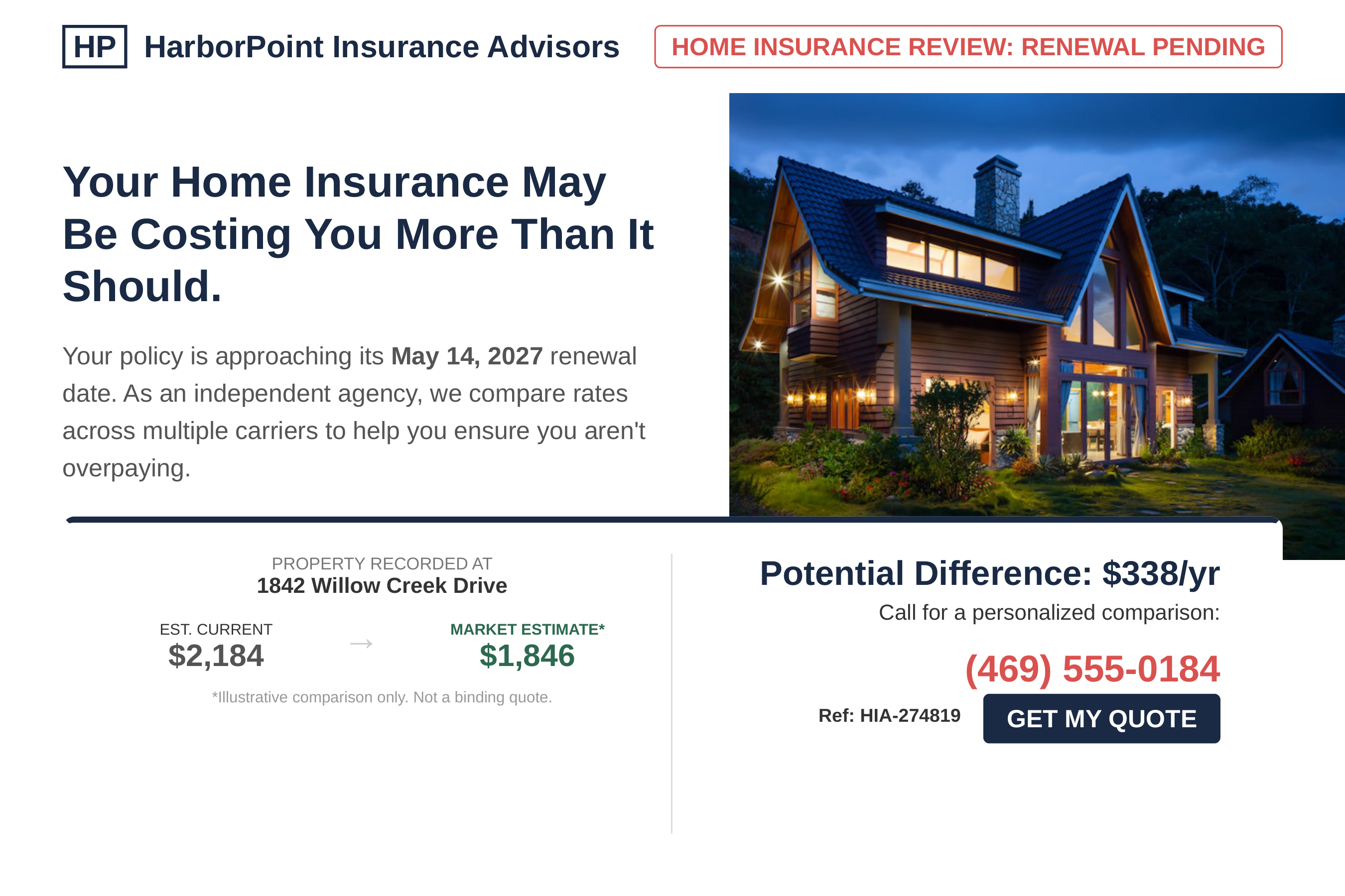 Home Insurance Renewal Review Postcard — page 1
