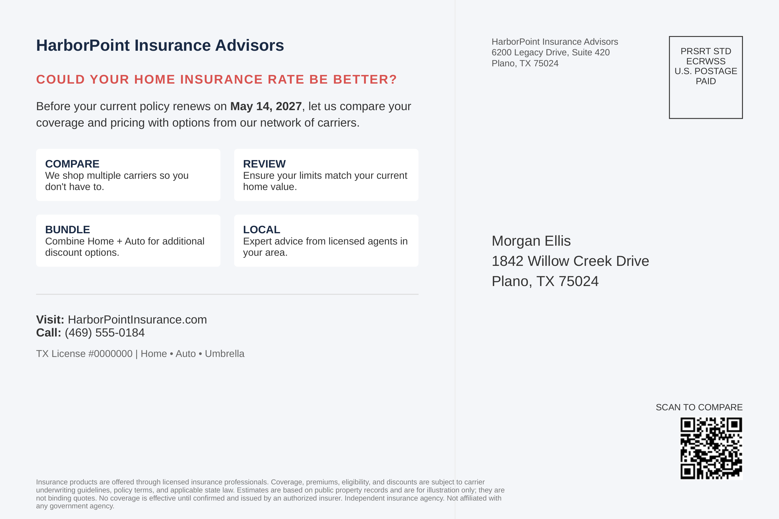 Home Insurance Renewal Review Postcard — page 2