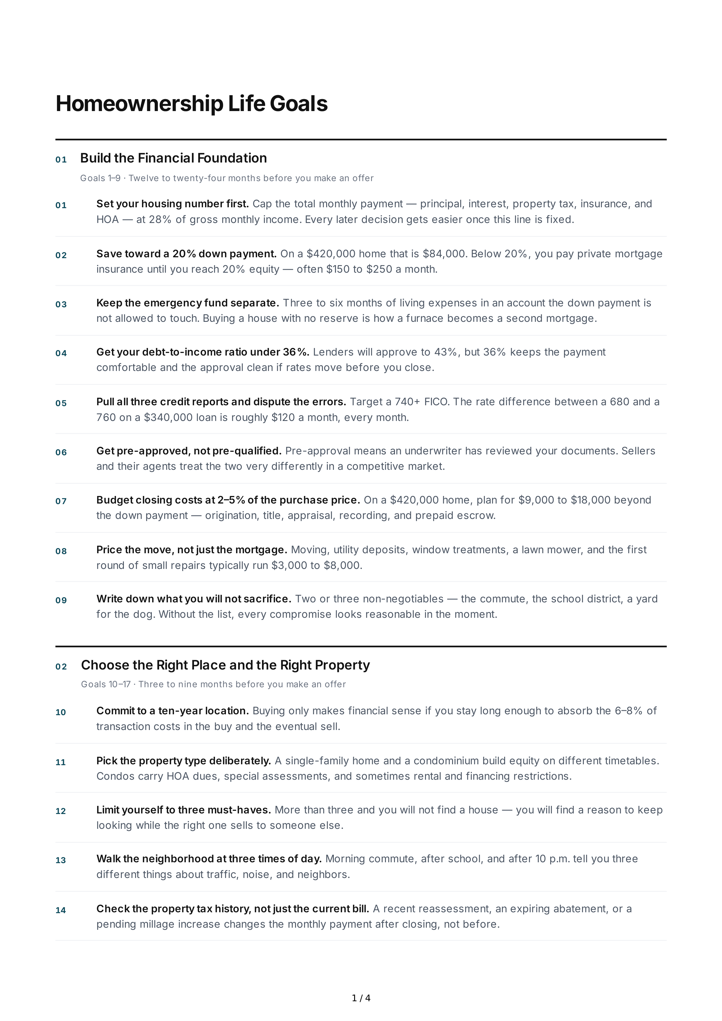 Homeownership Life Goals — page 1