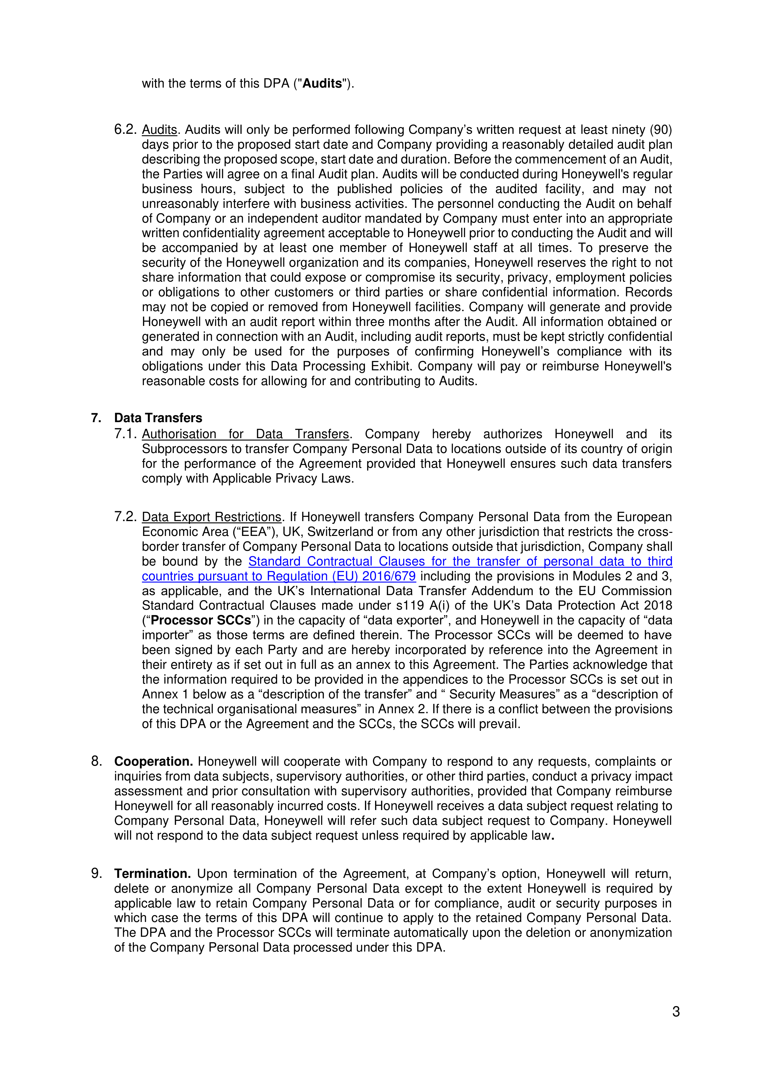 Honeywell Data Processing Agreement — page 3