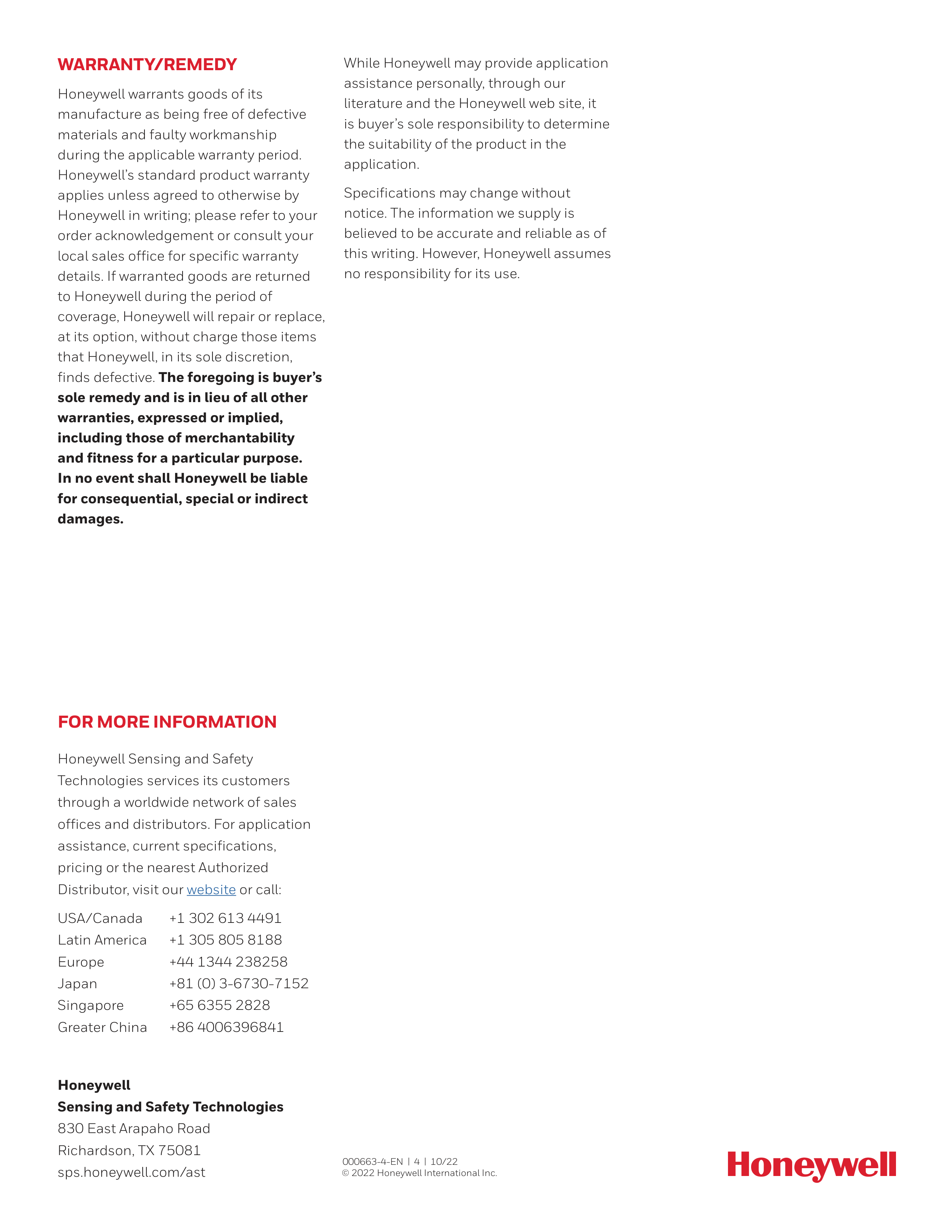 Honeywell Industrial Sensors Brochure — page 12