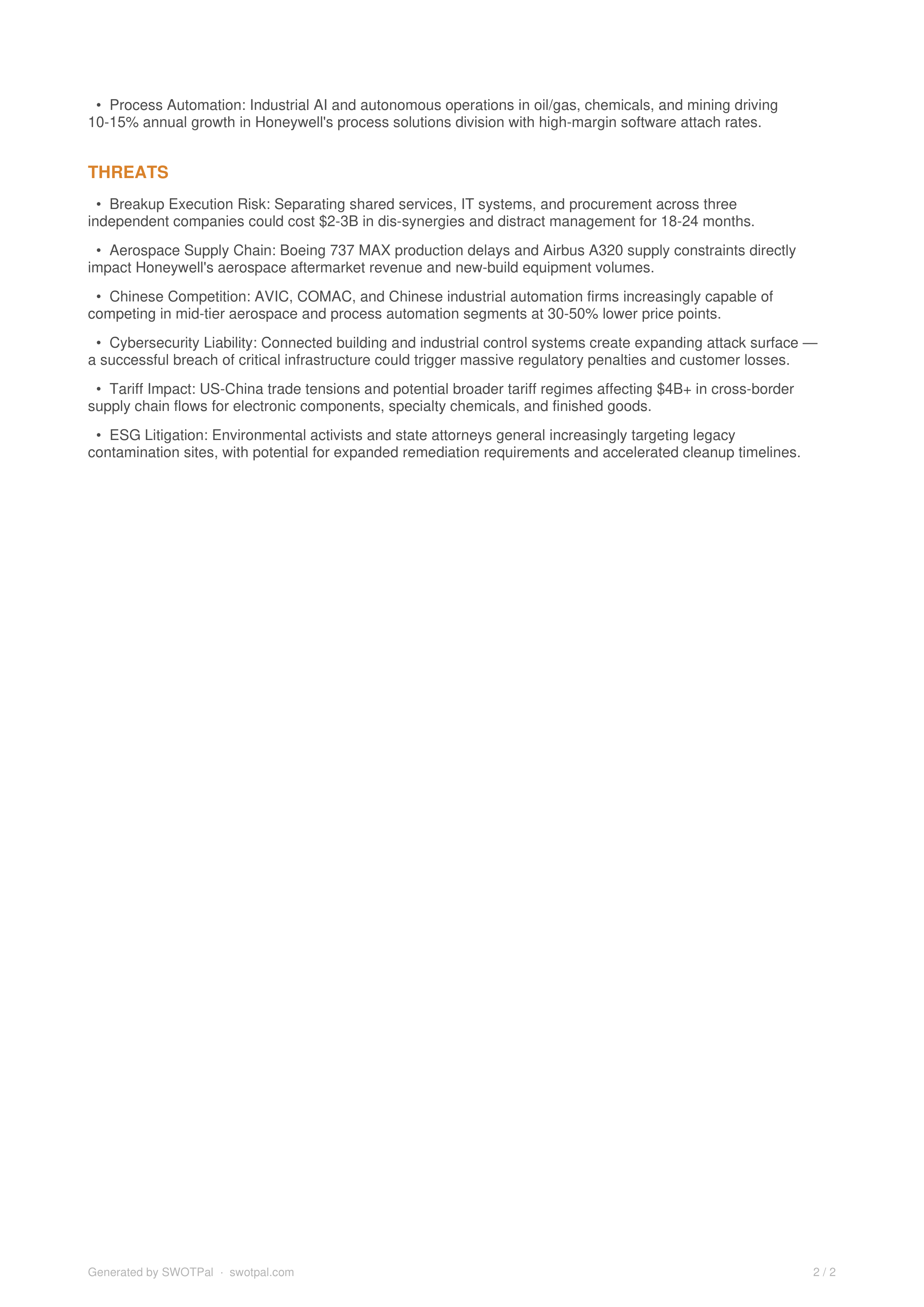 Honeywell SWOT Analysis  — page 2