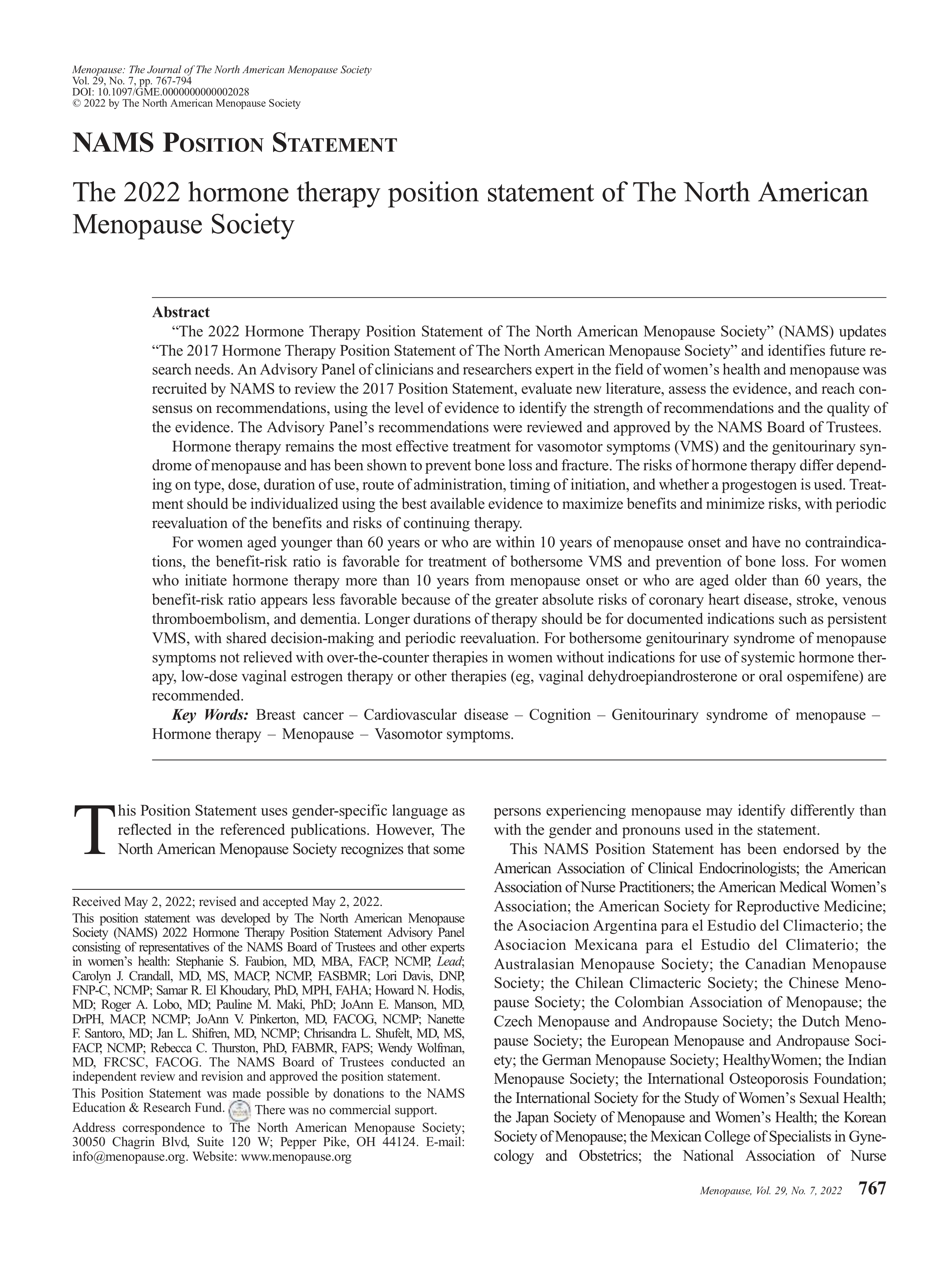 Hormone Therapy Position Statement — page 1