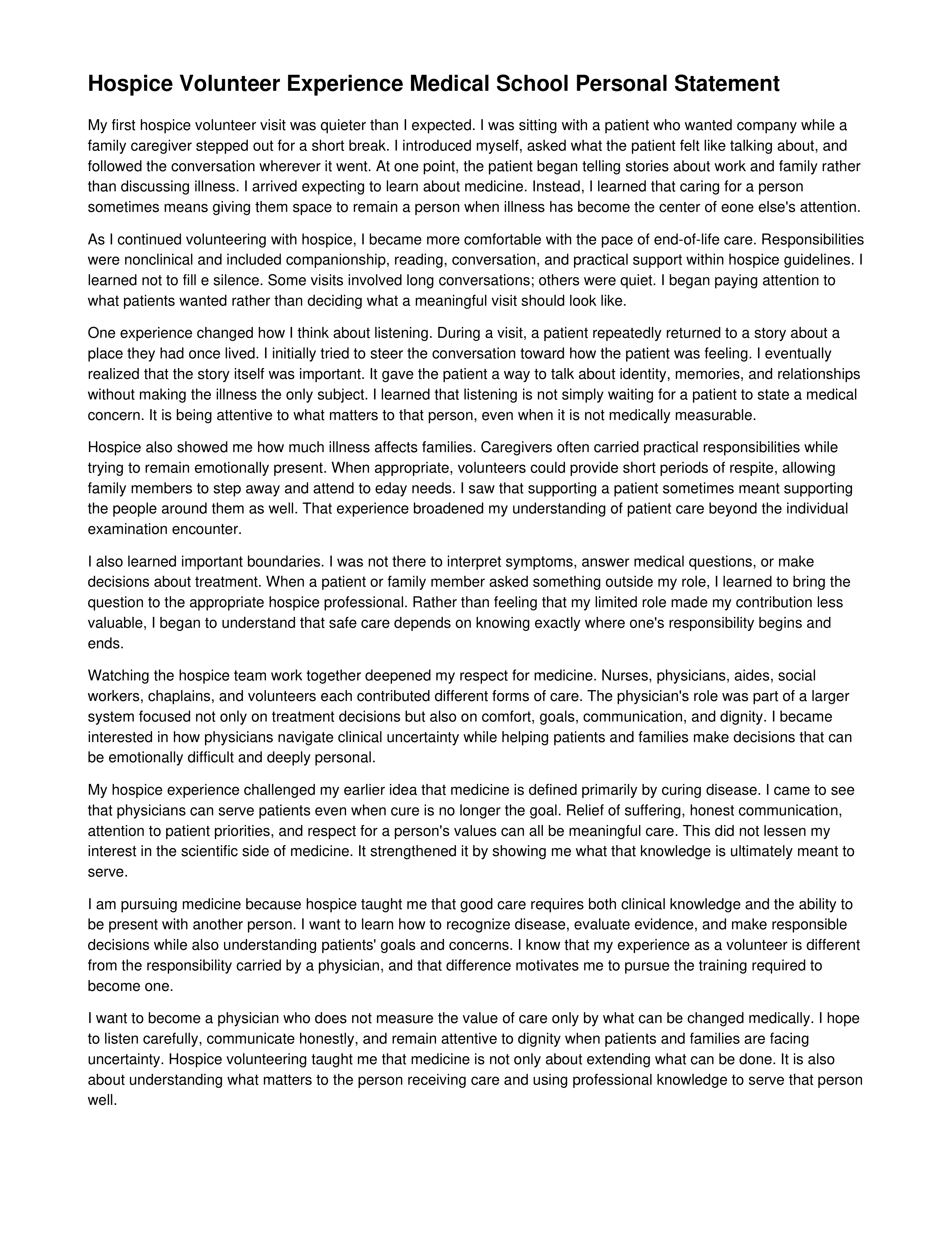 Hospice Volunteer Experience Medical School Personal Statement — page 1
