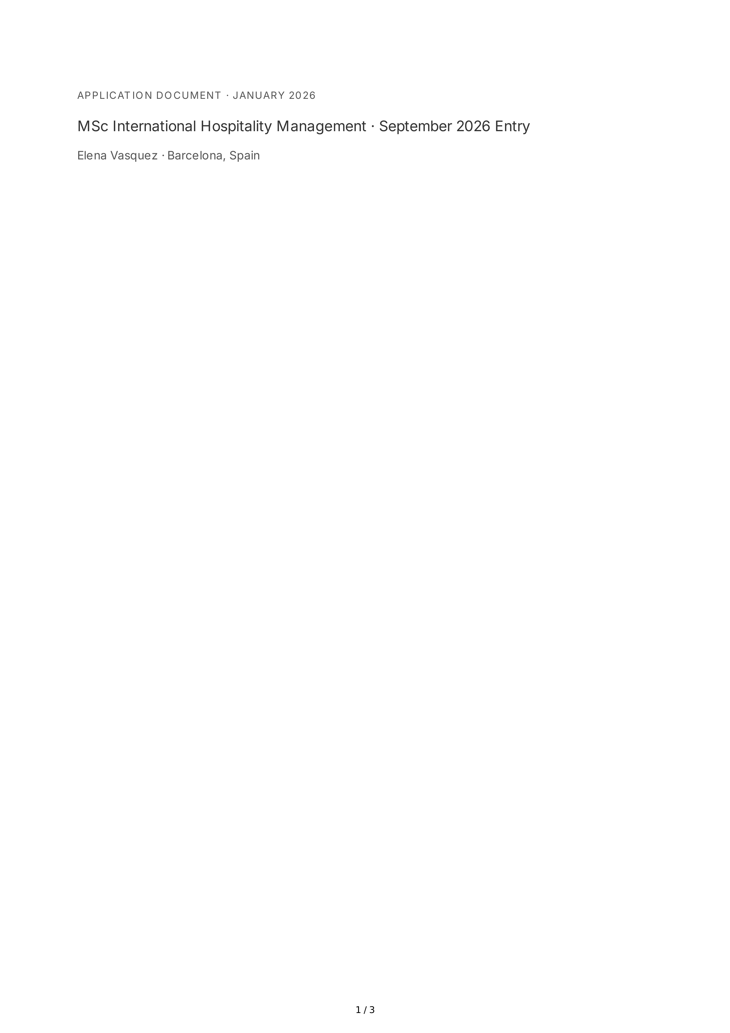 Hospitality Management Personal Statement — page 1