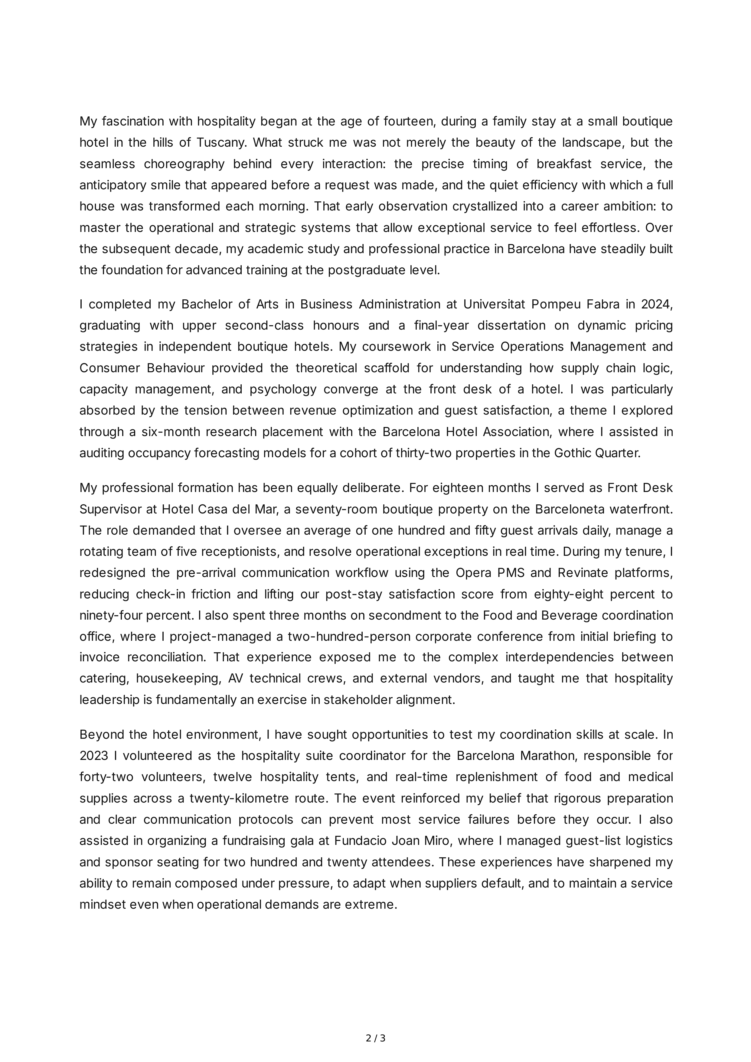 Hospitality Management Personal Statement — page 2