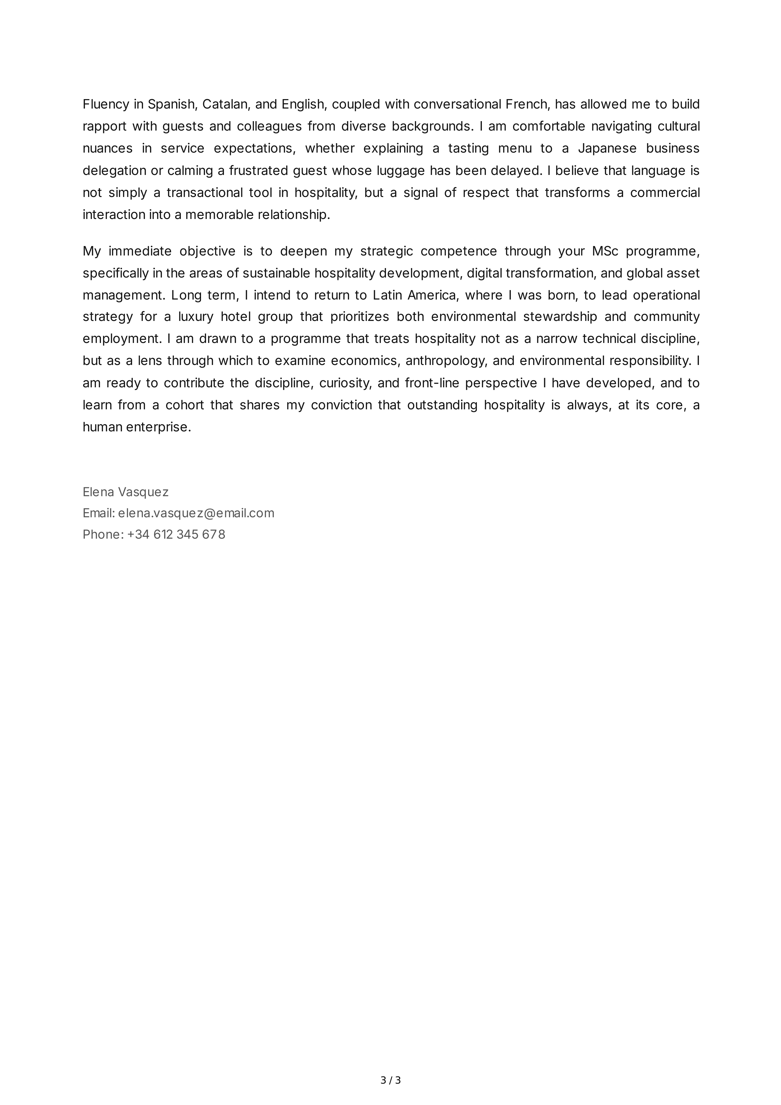 Hospitality Management Personal Statement — page 3